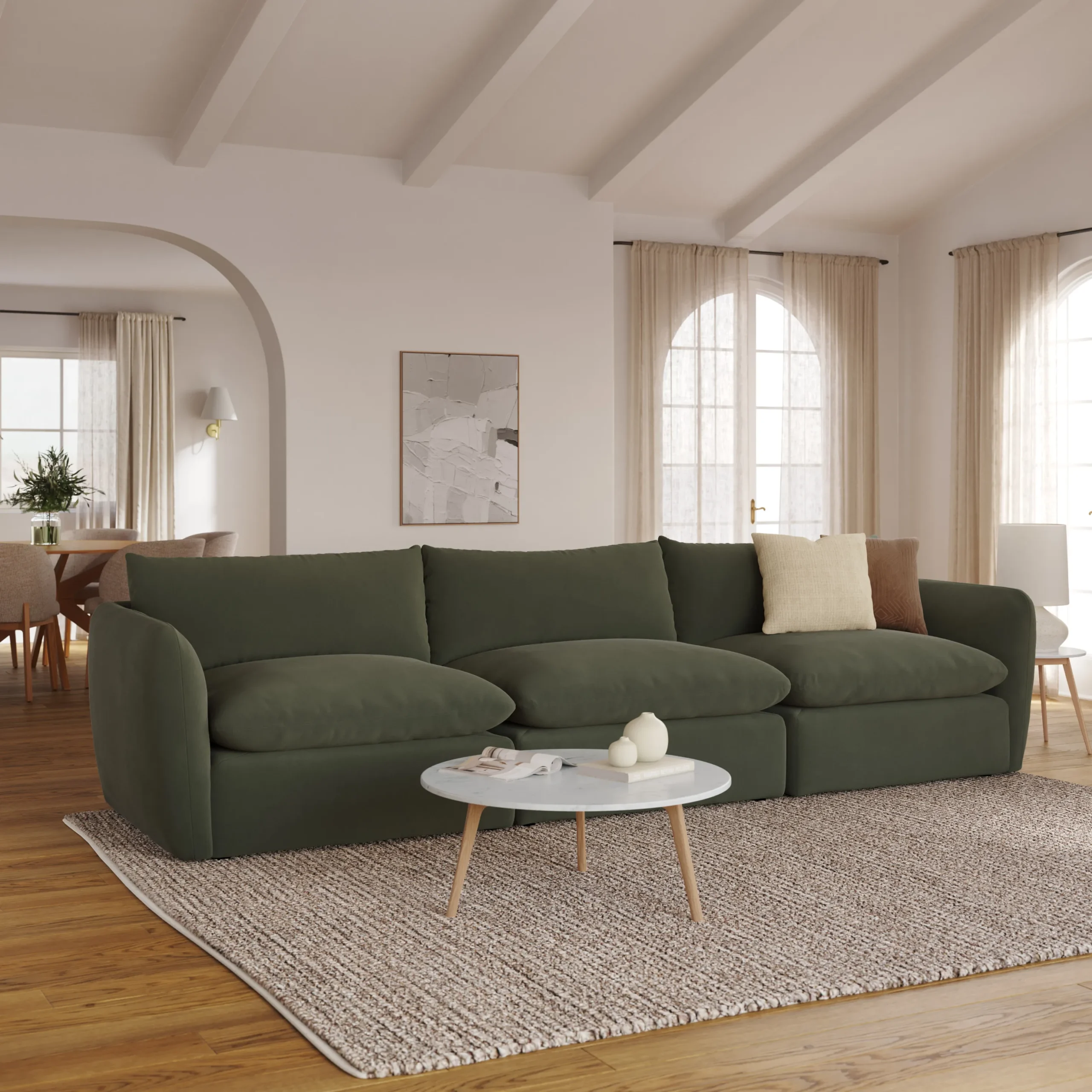 Leigh 131.5_ Velvet Modular Sofa - Hale Fir Green