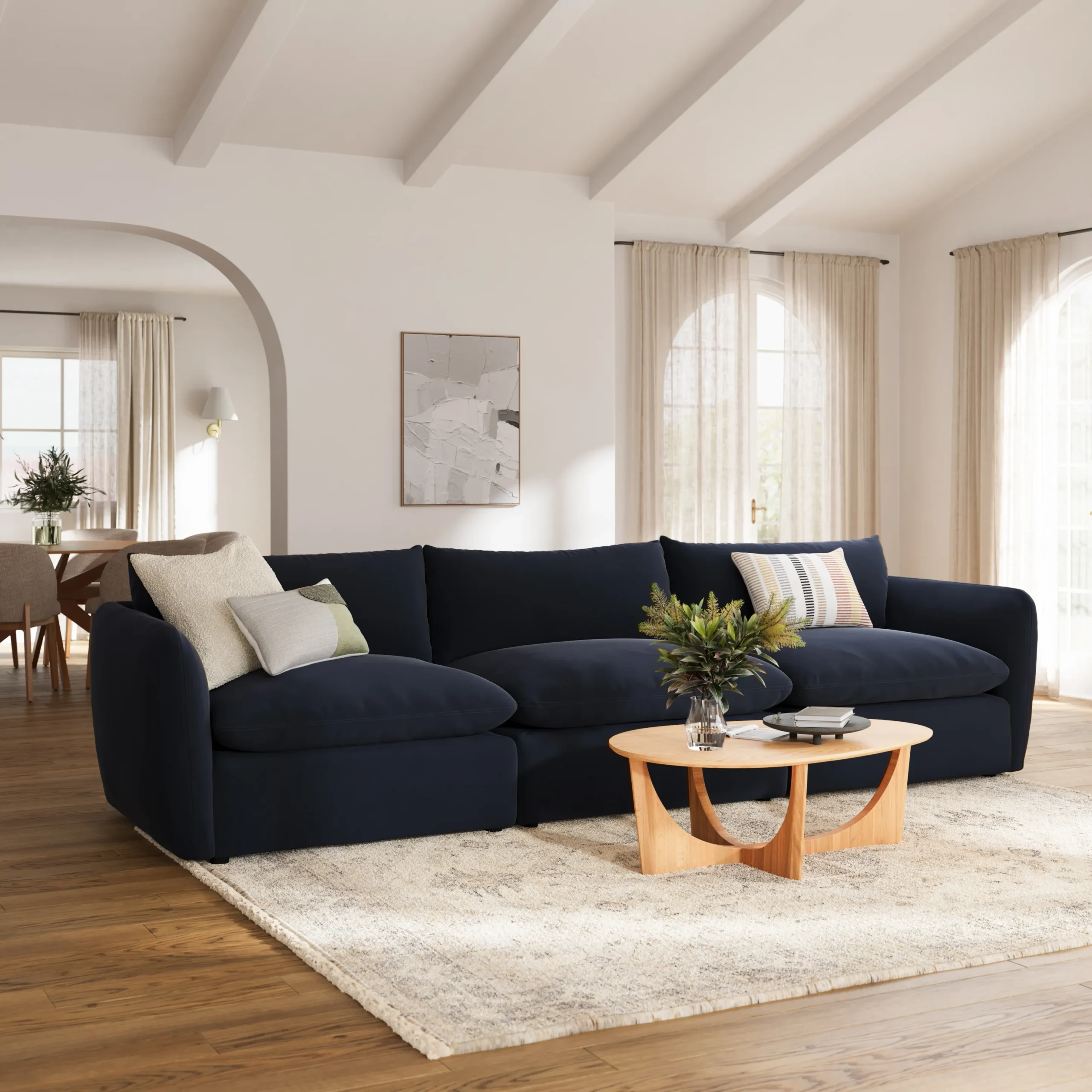 Leigh 131.5_ Velvet Modular Sofa - Hale Ink