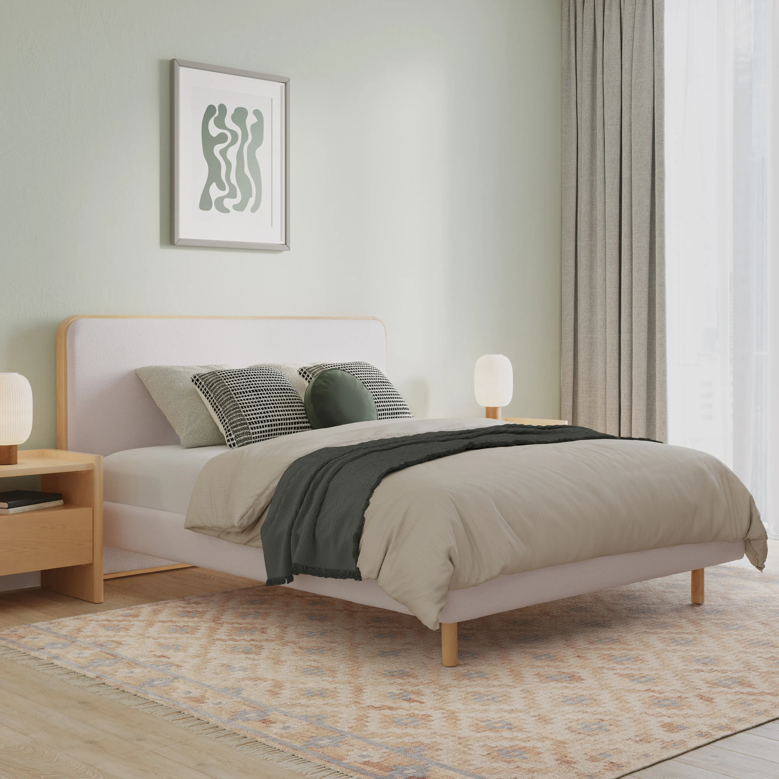 Bjorn Queen Upholstered Bed - White Oak and Ratine Ivory - Image 10
