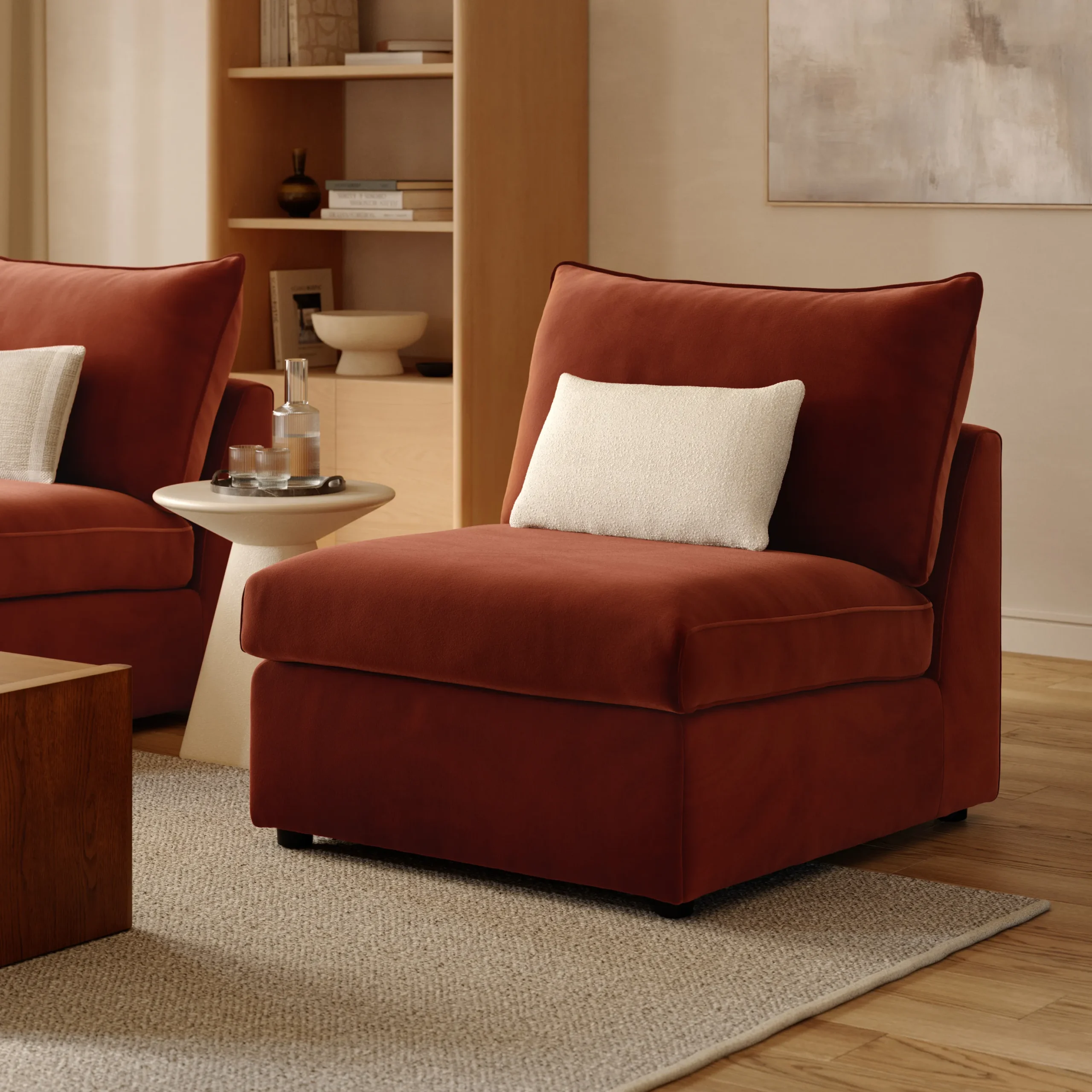 Lenae 32_ Velvet Armless Chair Module - Hale Rust