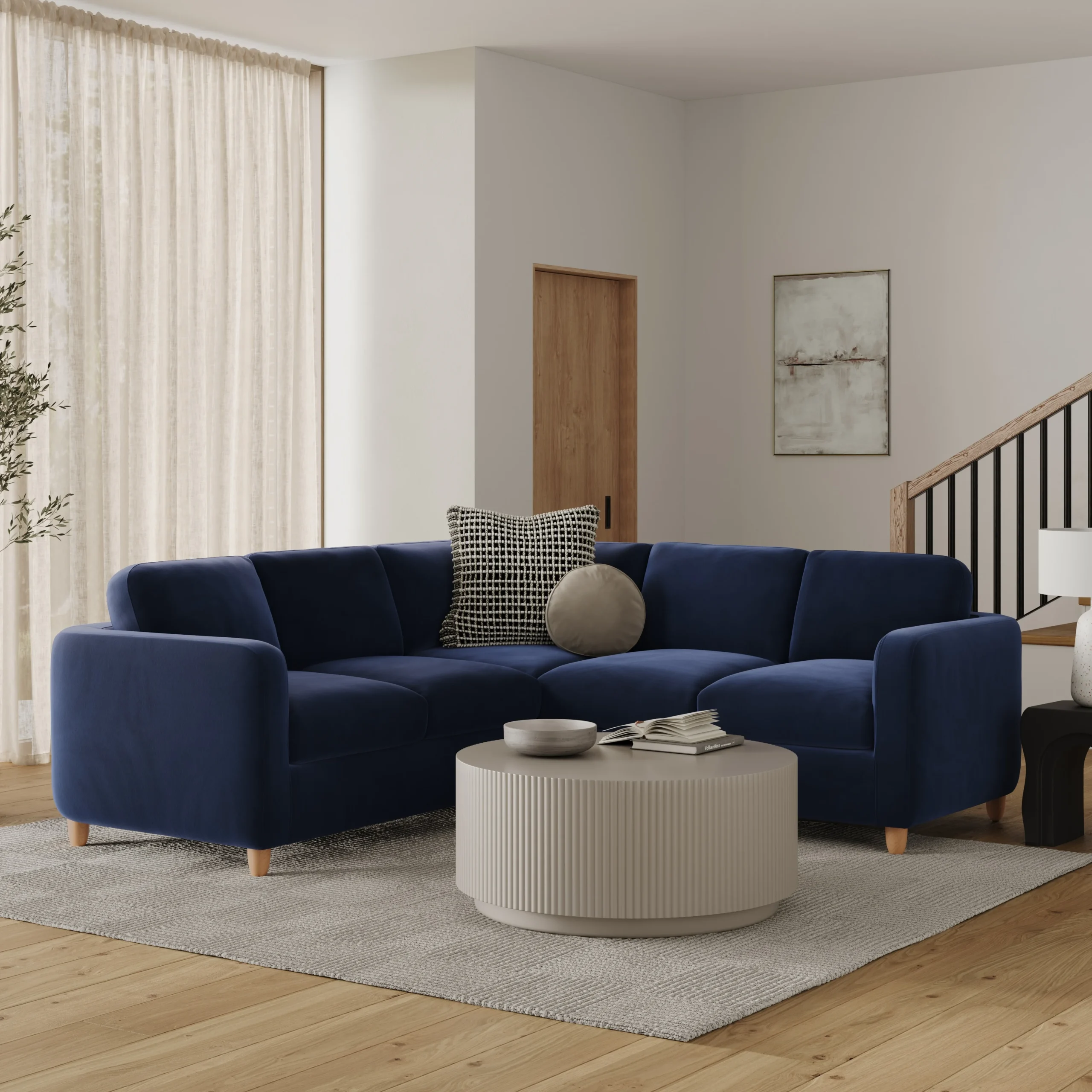 Vati 92_ Velvet Corner Sectional - Natural Oak and Hale Ink