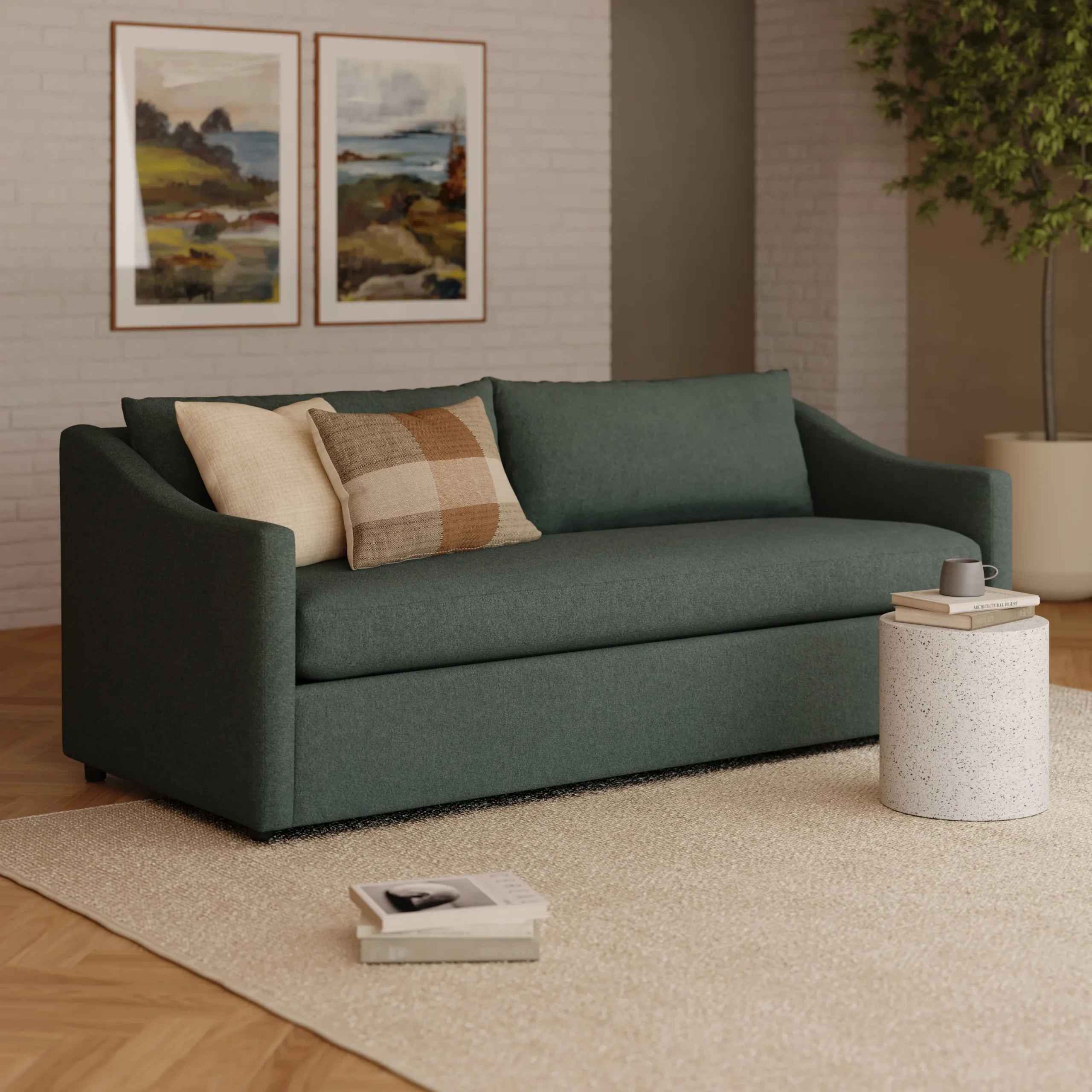 Landry 84.5_ Sofa Bed - Green Wool Bouclé - Image 14