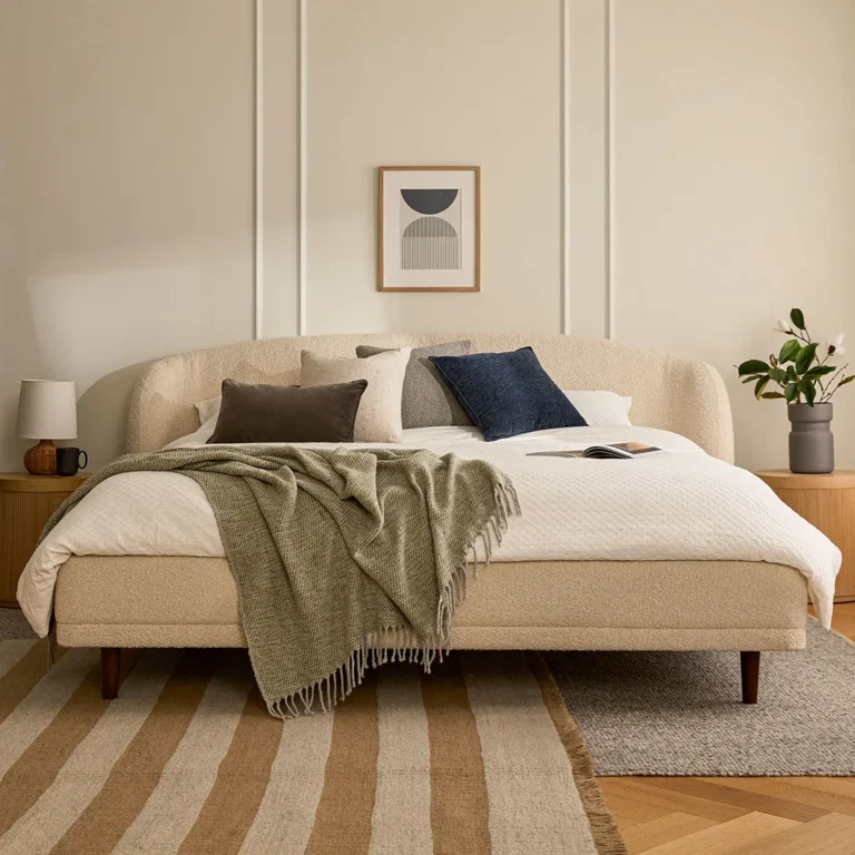 Kayra King Upholstered Bed - Ivory Bouclé