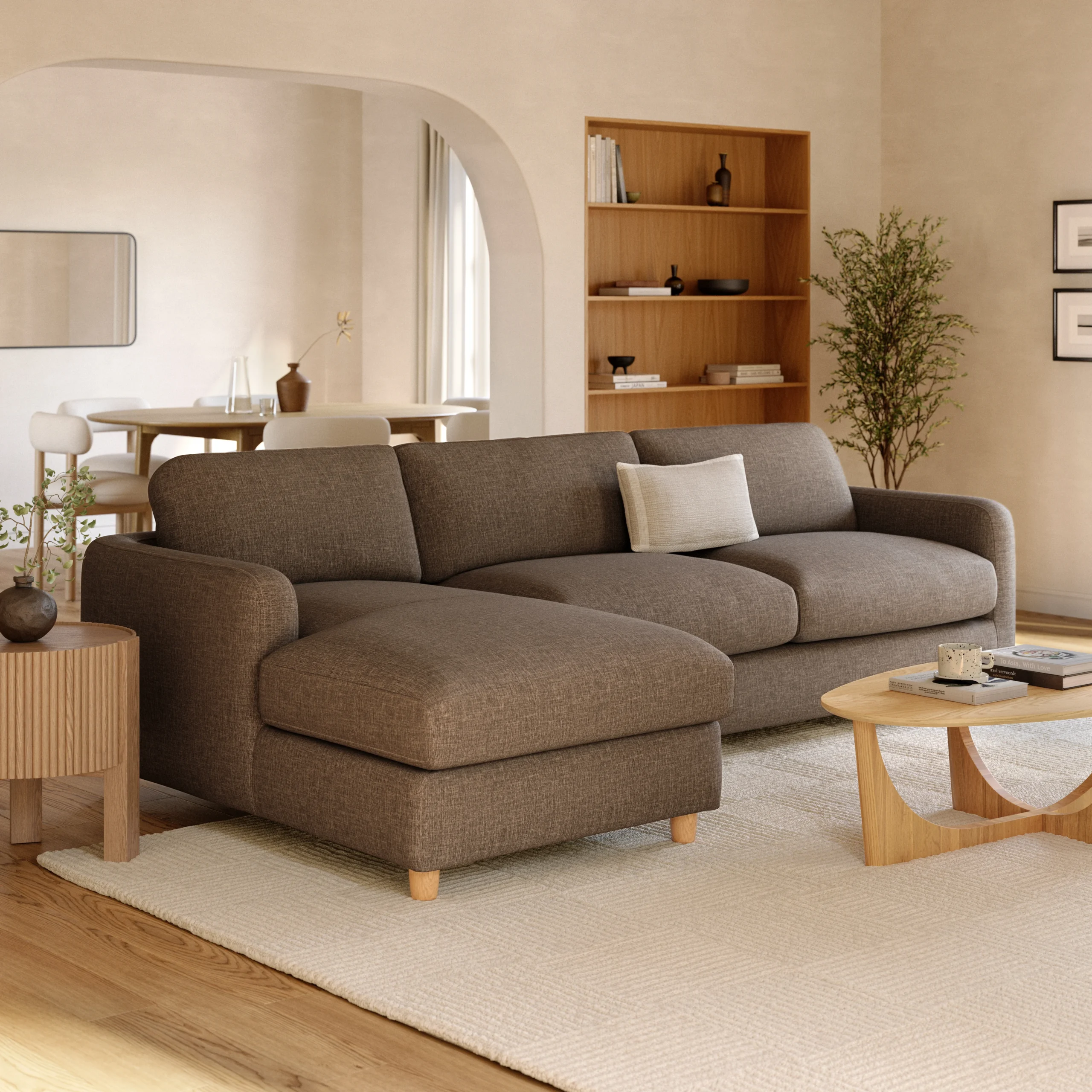 Vati 114_ Left Storage Sleeper Sectional - Natural Oak and Buckler Brown