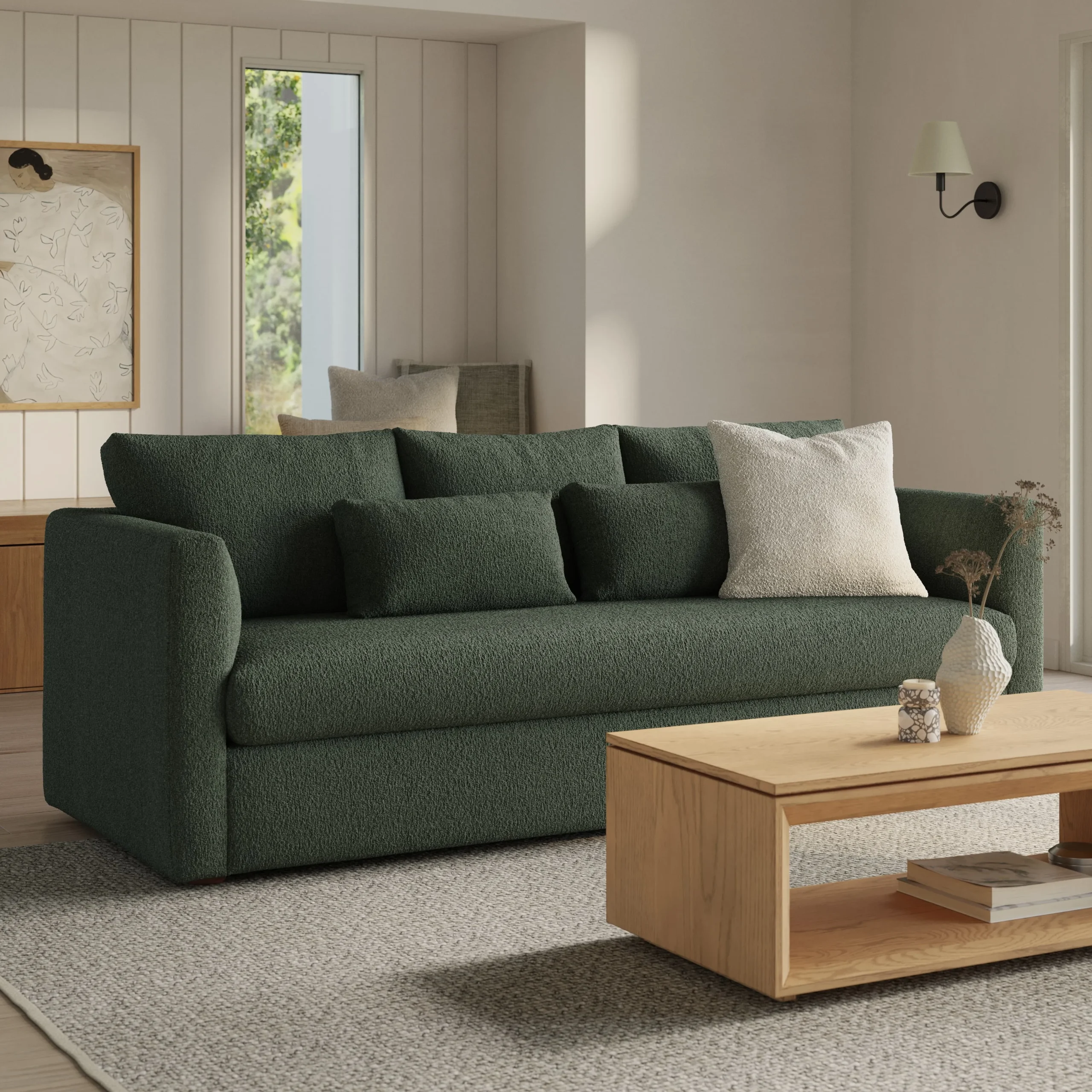 Marina 90_ Sofa Bed - Green Wool Bouclé