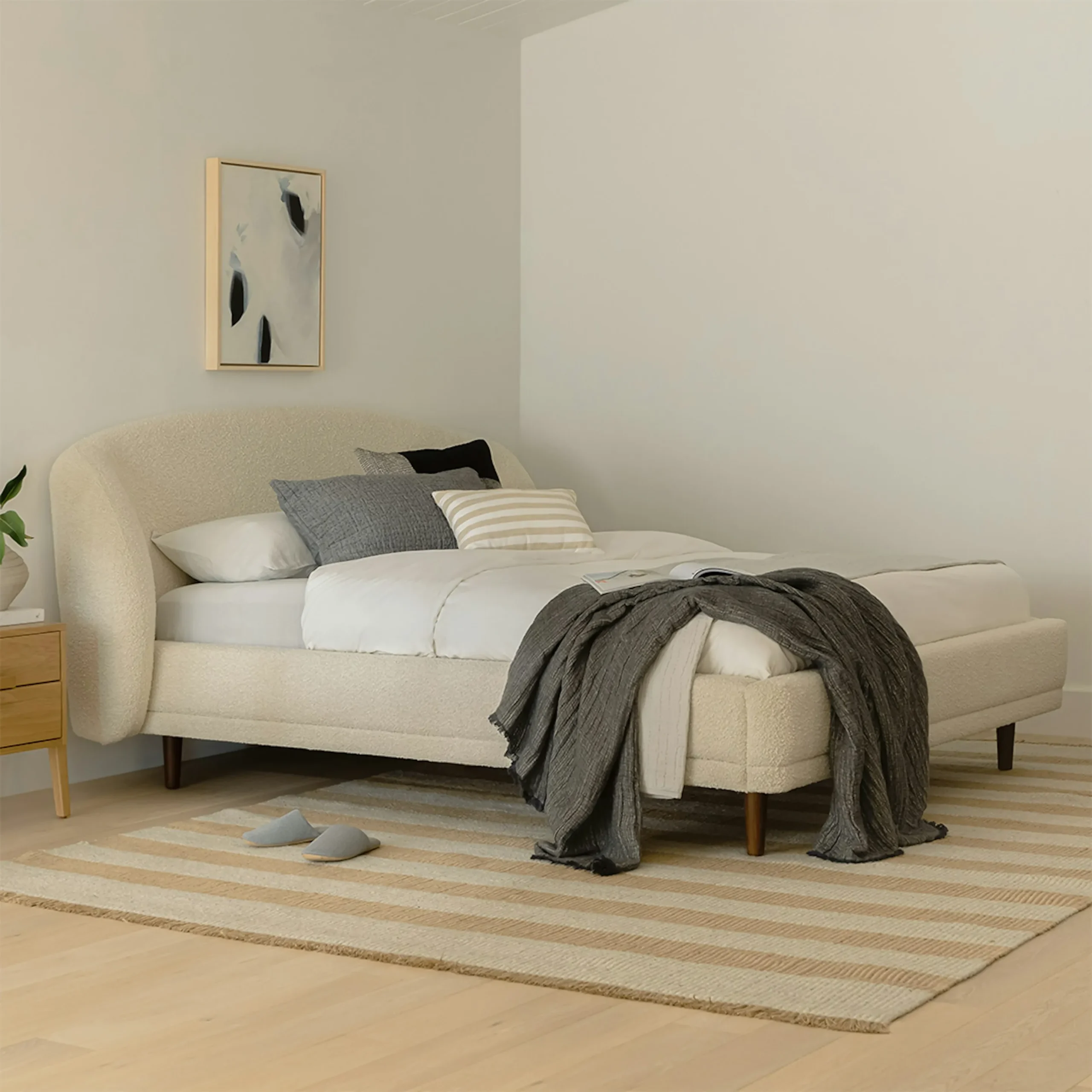 Kayra Queen Upholstered Bed - Ivory Bouclé
