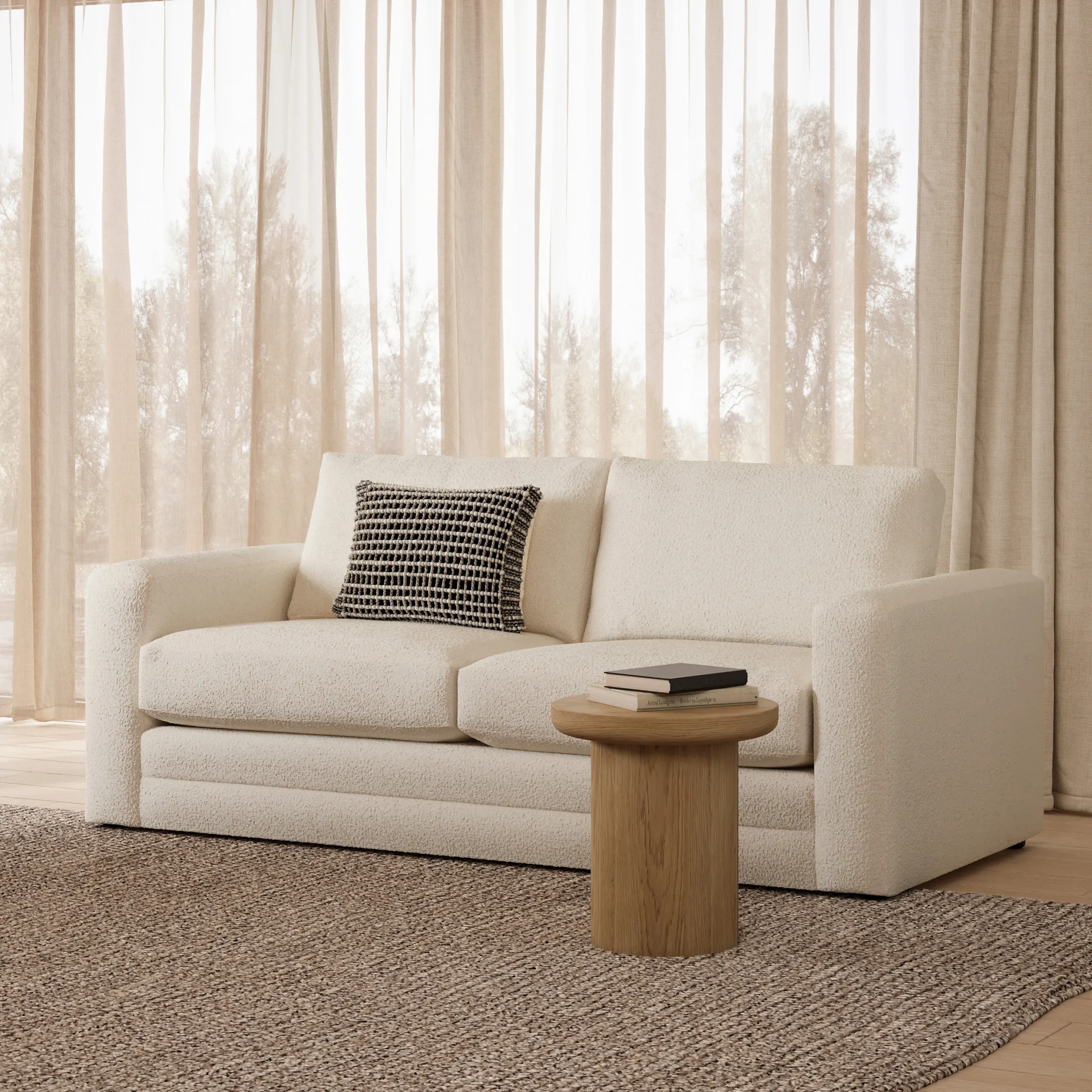 Riley 84_ Sofa Bed - Ivory Wool Bouclé