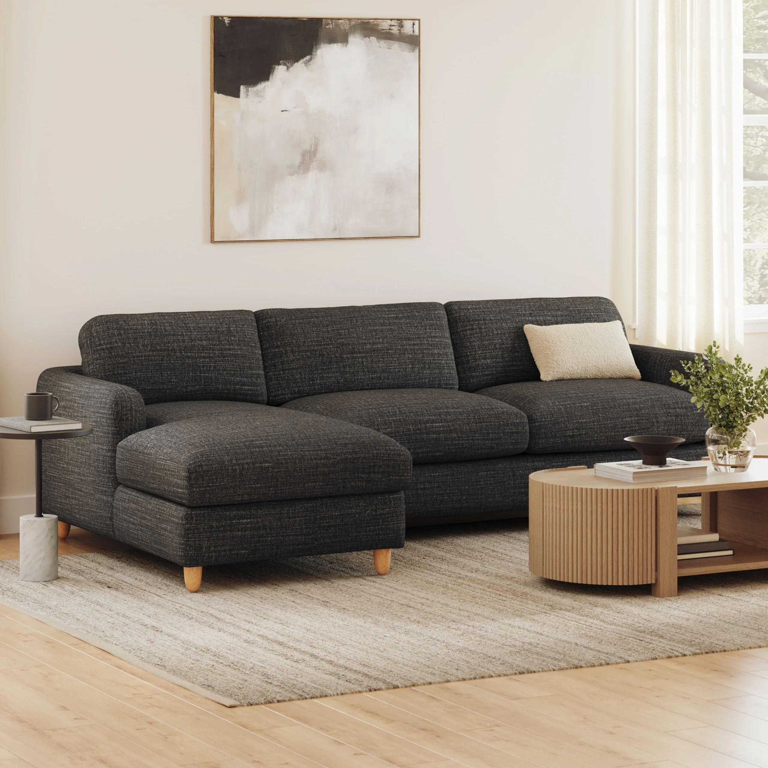 Vati 114_ Left Storage Sleeper Sectional - Natural Oak and Napa Charcoal