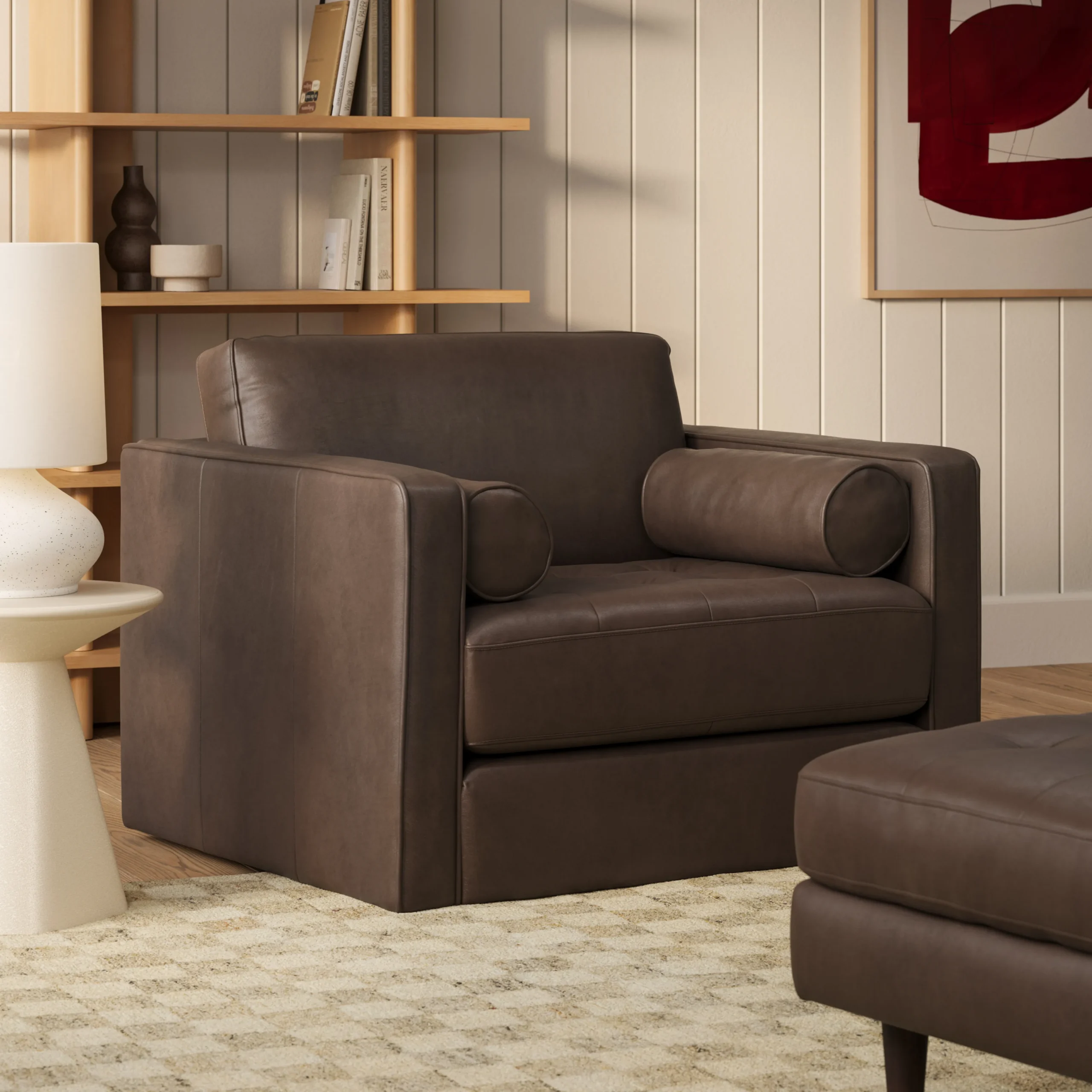 Sven 45.5_ Tufted Leather Sleeper Chair - Charme Chocolat