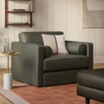 Sven 45.5_ Tufted Leather Sleeper Chair - Charme Green