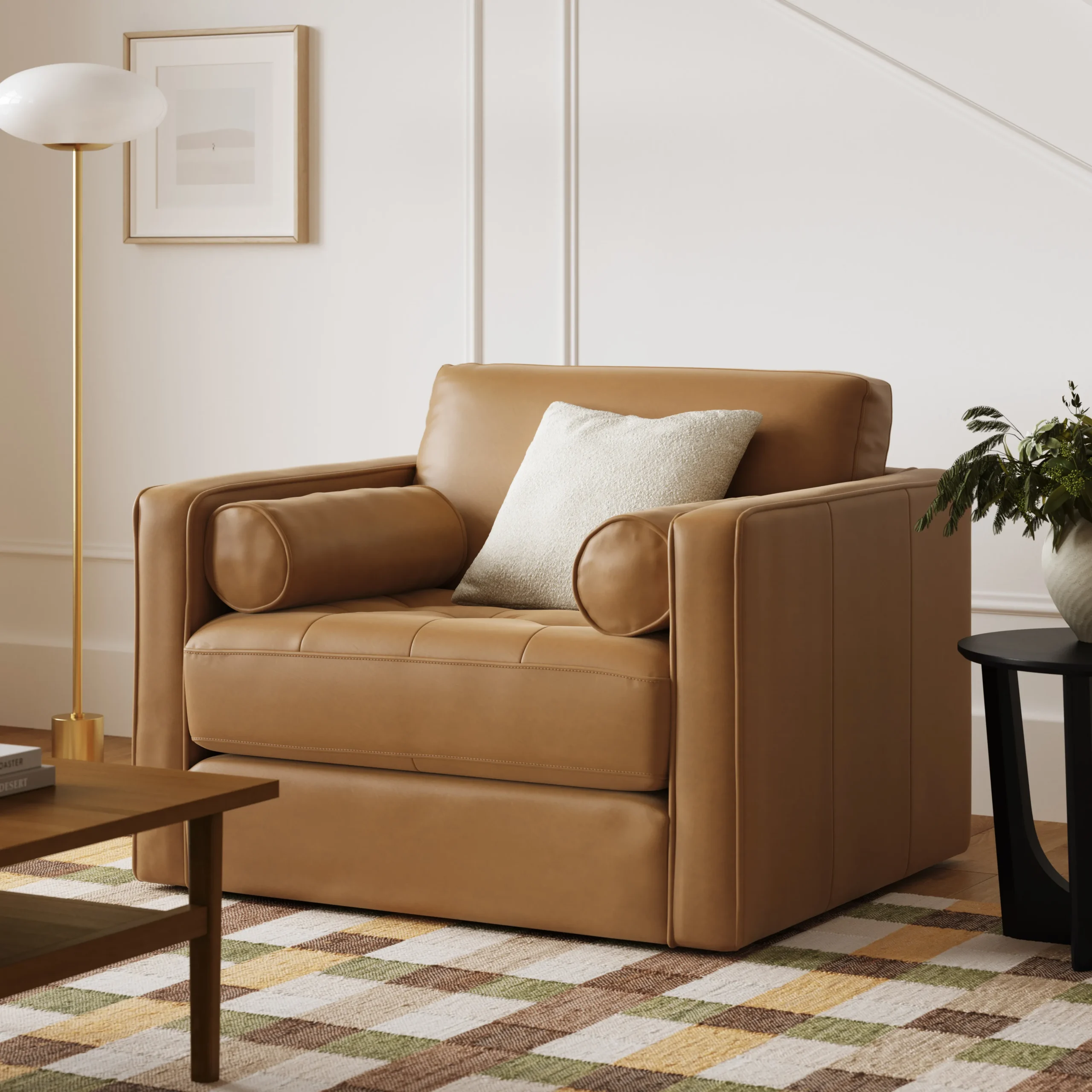 Sven 45.5_ Tufted Leather Sleeper Chair - Charme Tan