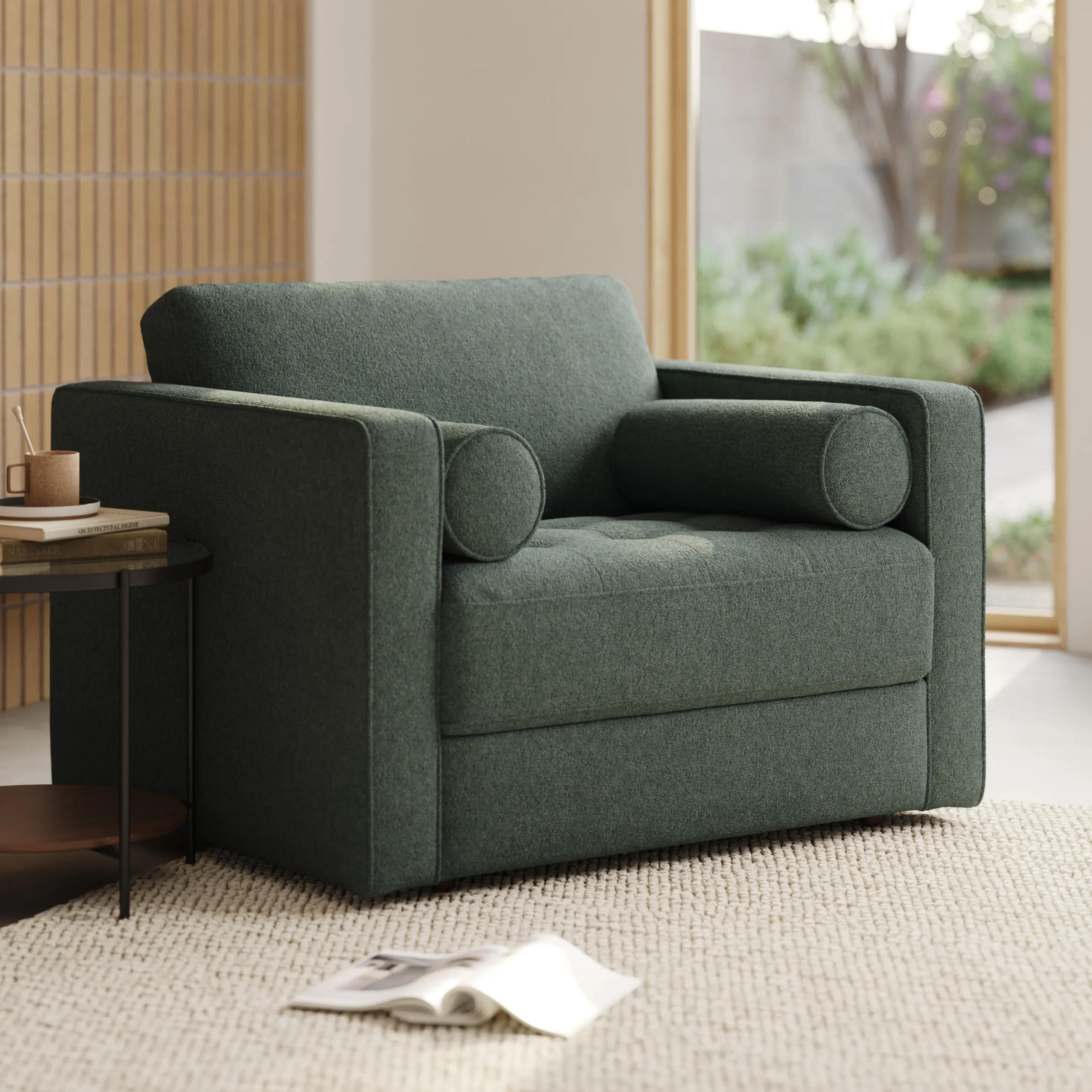 Sven 45.5_ Tufted Sleeper Chair - Green Wool Bouclé