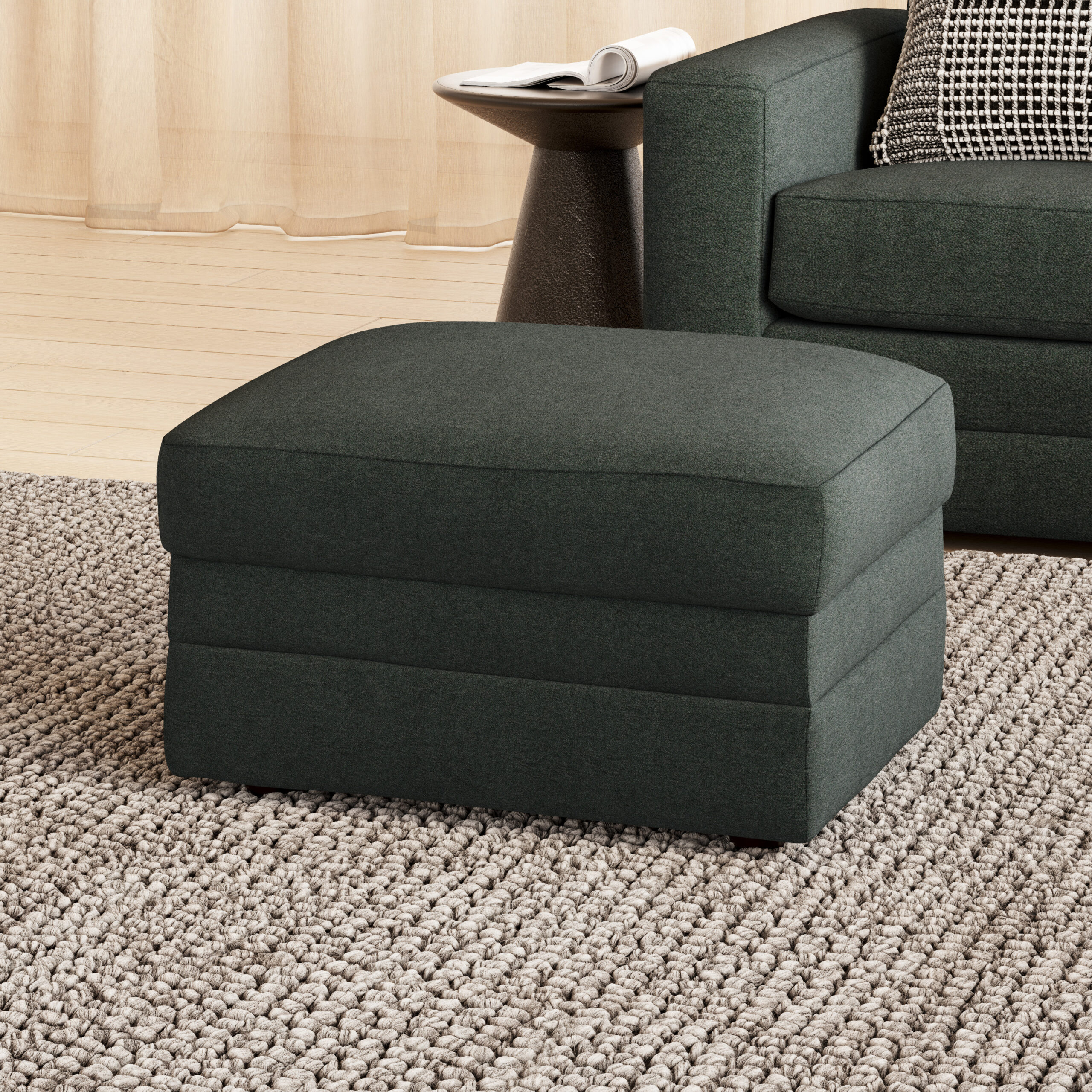 Riley 28_ Ottoman - Green Wool Bouclé