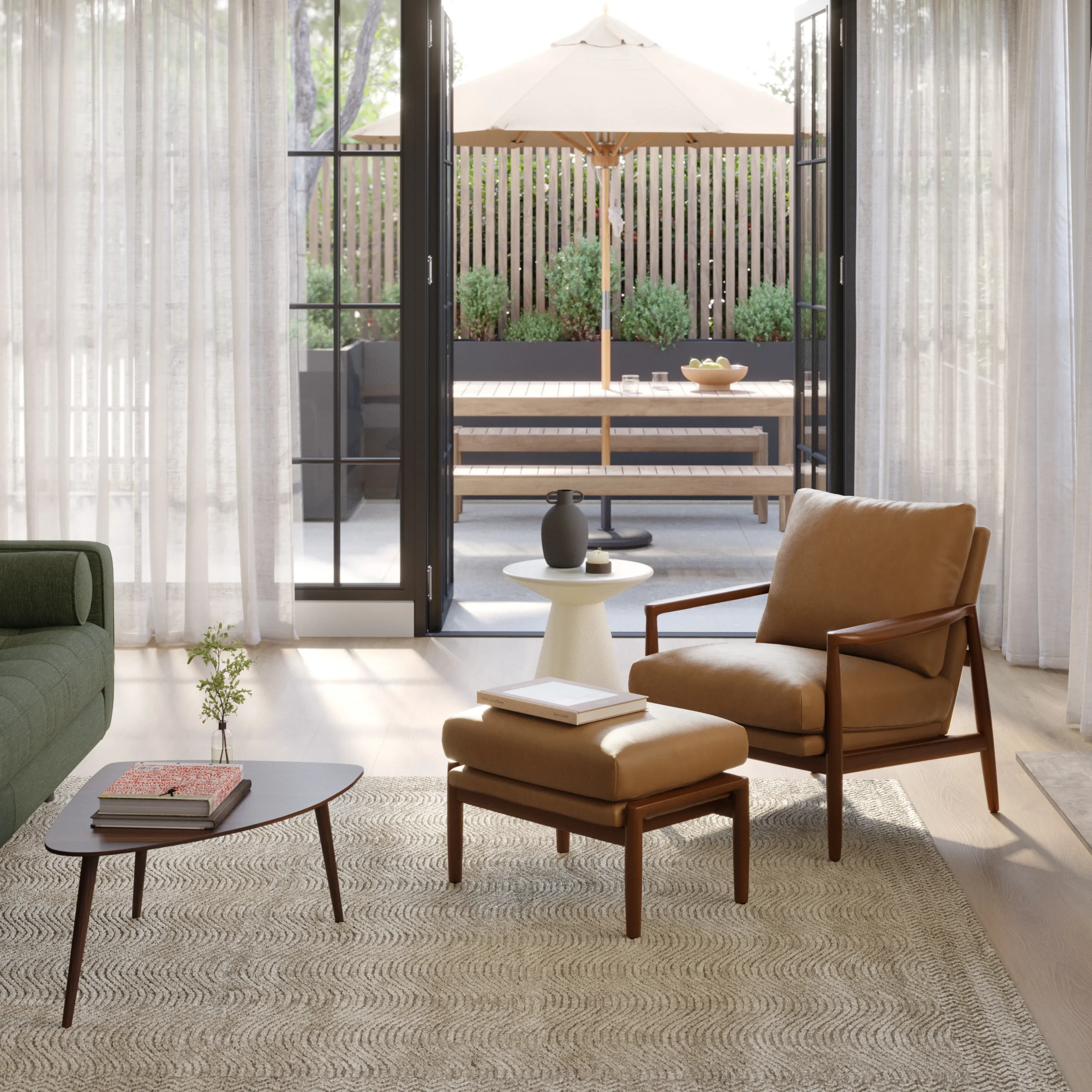Bavel 26_ Leather Lounge Set - Walnut and Charme Tan