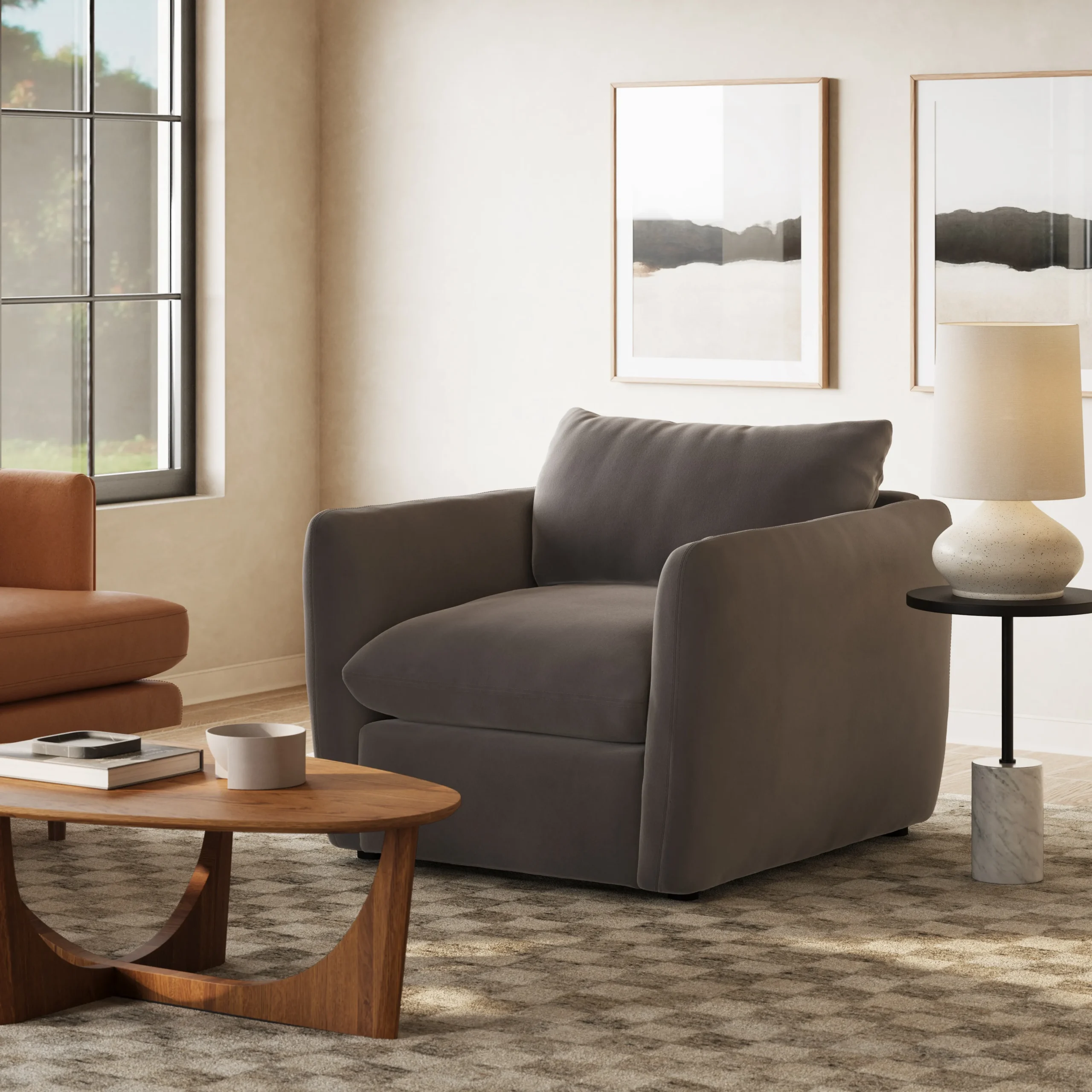 Leigh 42_ Velvet Lounge Chair - Hale Warm Gray - Image 12