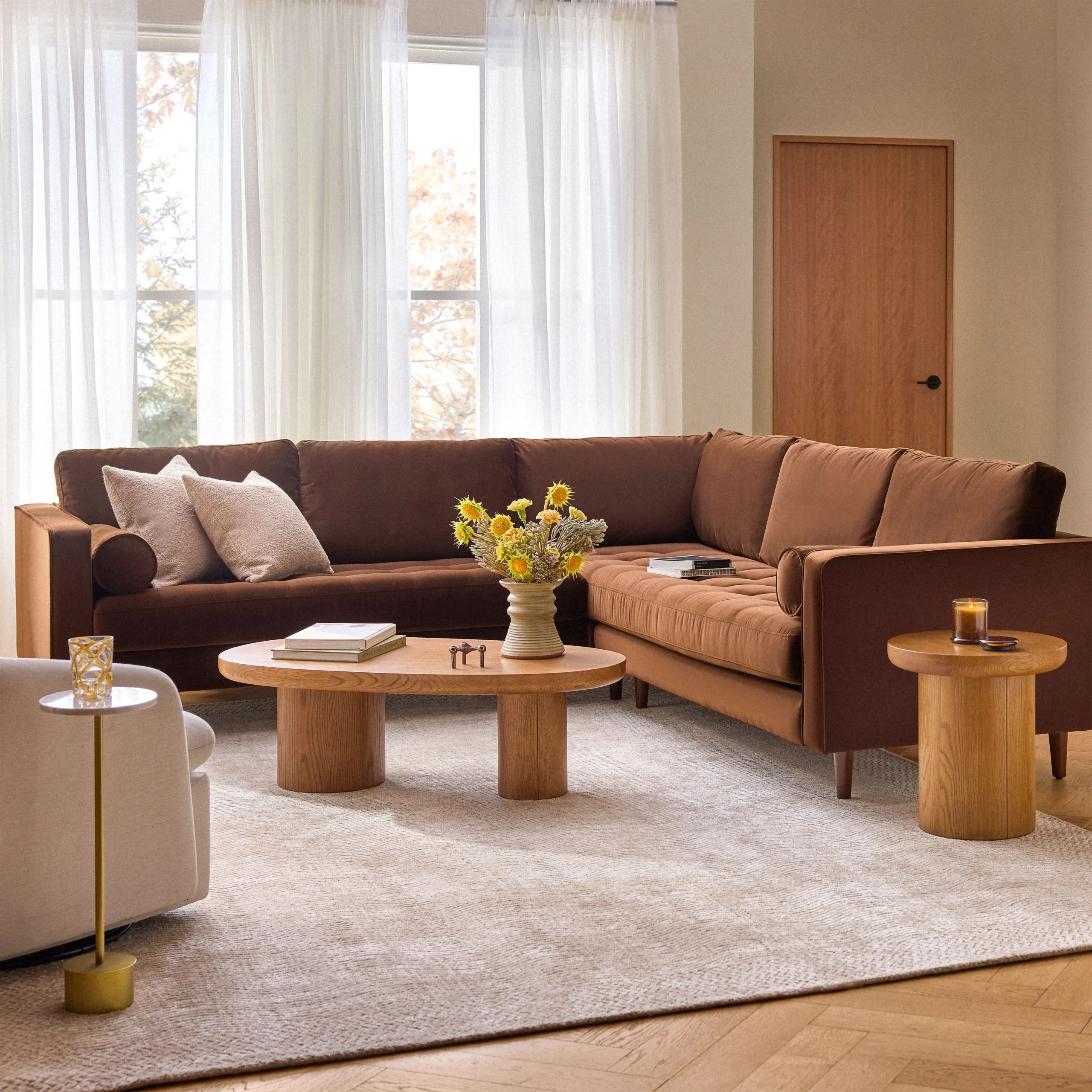 Sven 107_ Tufted Velvet Corner Sectional - Plush Pacific Brown