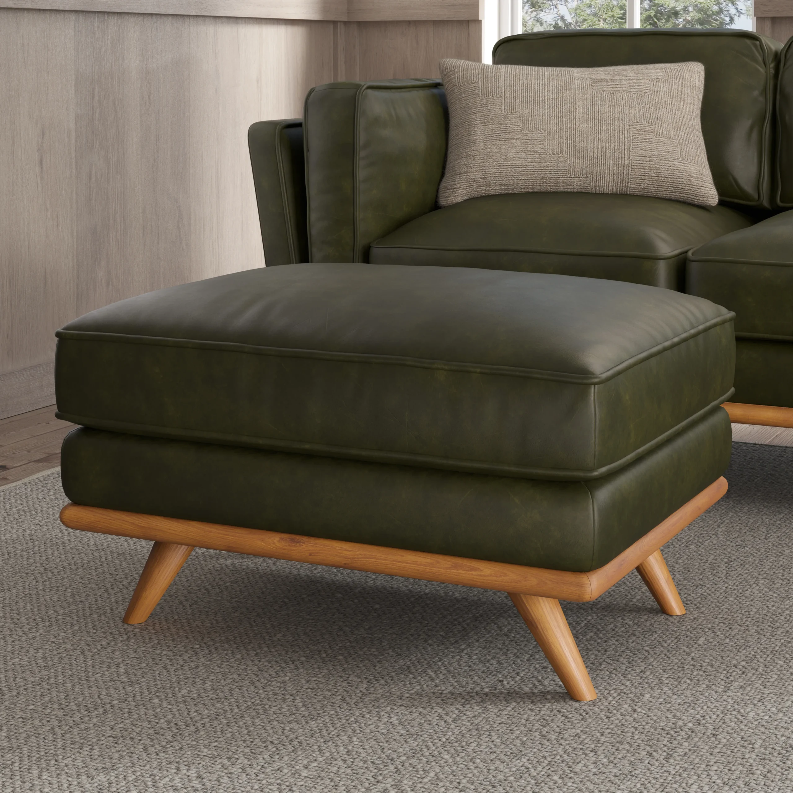 Timber 31_ Leather Ottoman - Charme Green