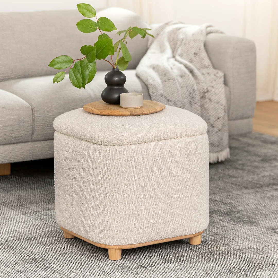 Maribo 19_ Storage Ottoman - Ivory Bouclé - Image 3