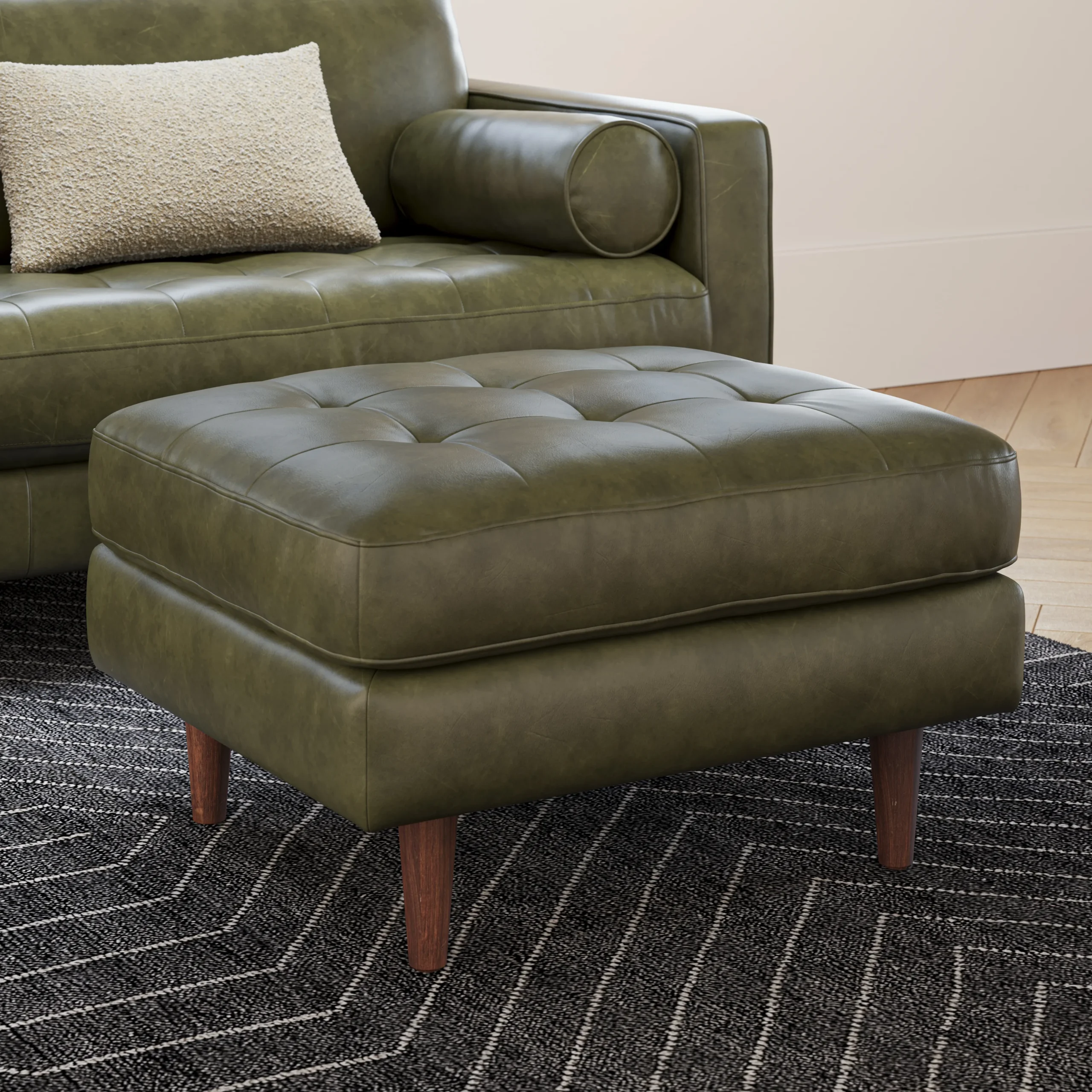 Sven 30_ Leather Ottoman - Charme Green