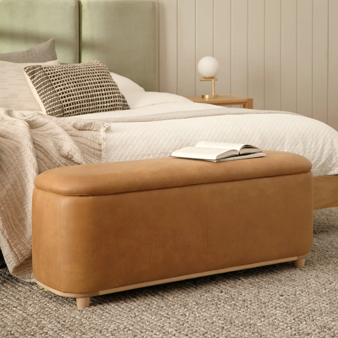 Maribo 48_ Leather Storage Ottoman - Rawhide Tan - Image 3
