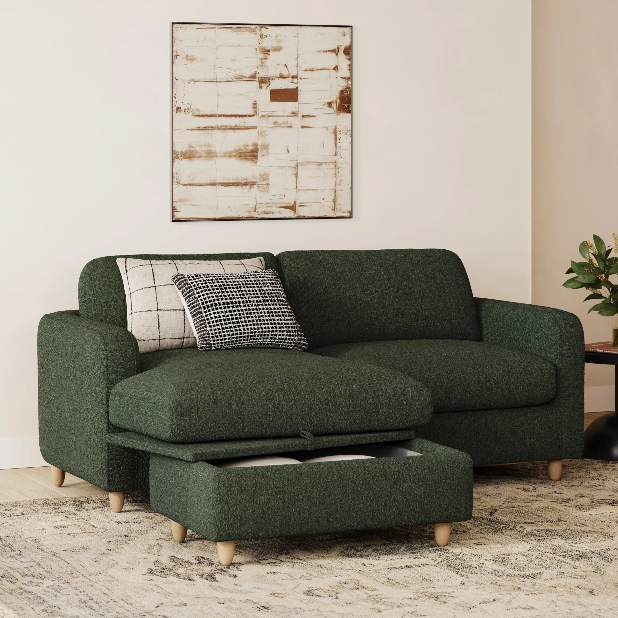 Vati 80_ Left Storage Sectional - Natural Oak and Green Wool Bouclé
