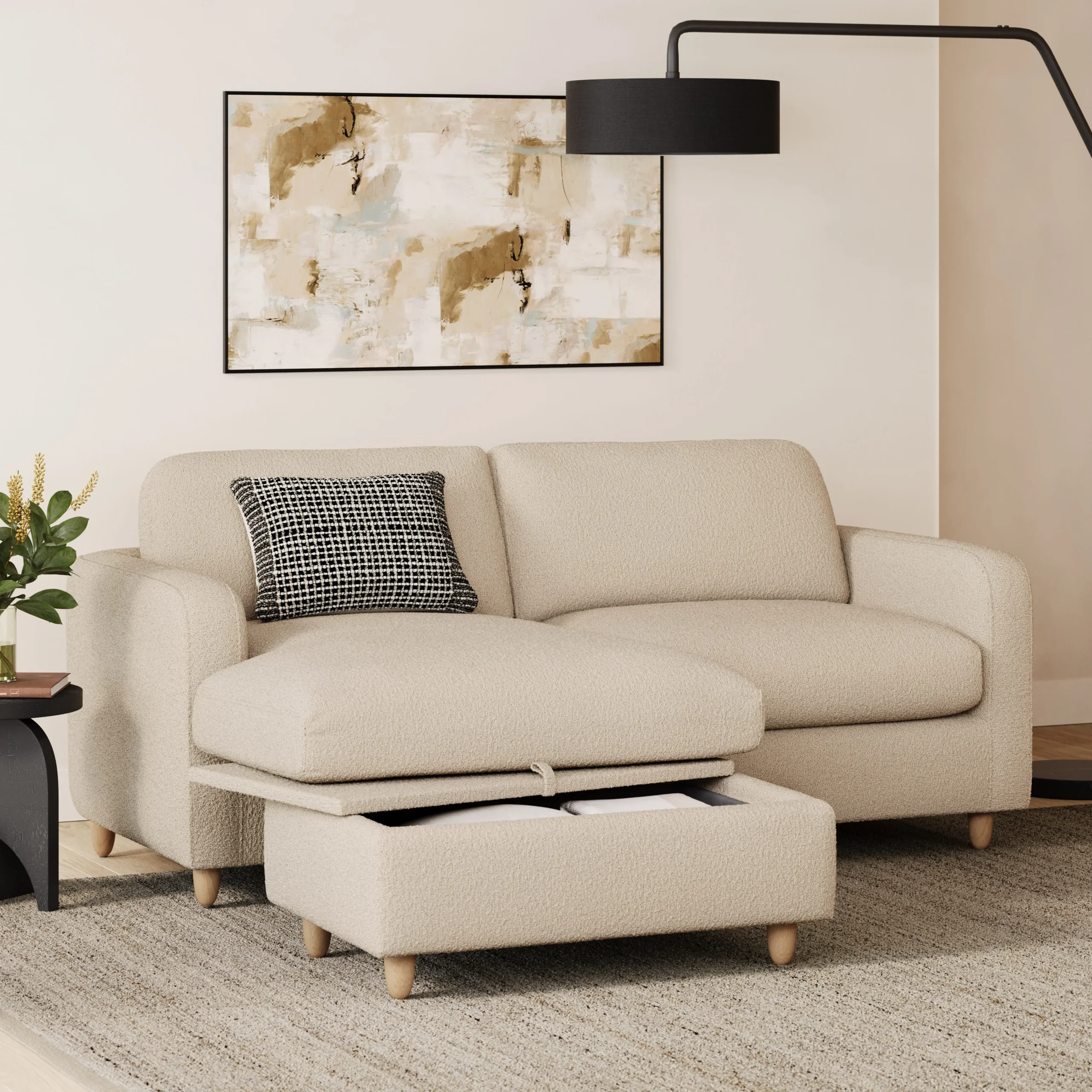 Vati 80_ Left Storage Sectional - Natural Oak and Ivory Wool Bouclé - Image 2