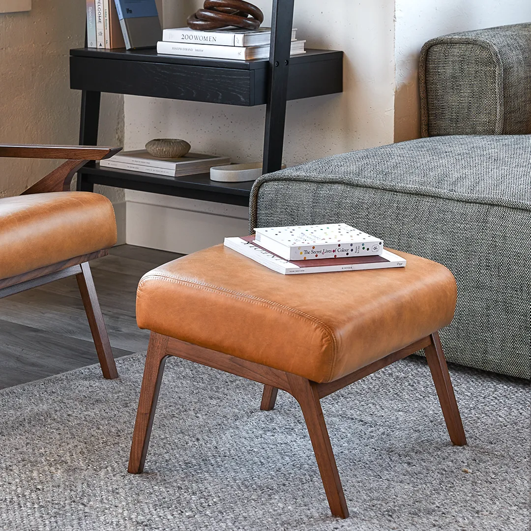 Otio 22_ Leather Ottoman - Walnut and Toscana Tan - Image 3