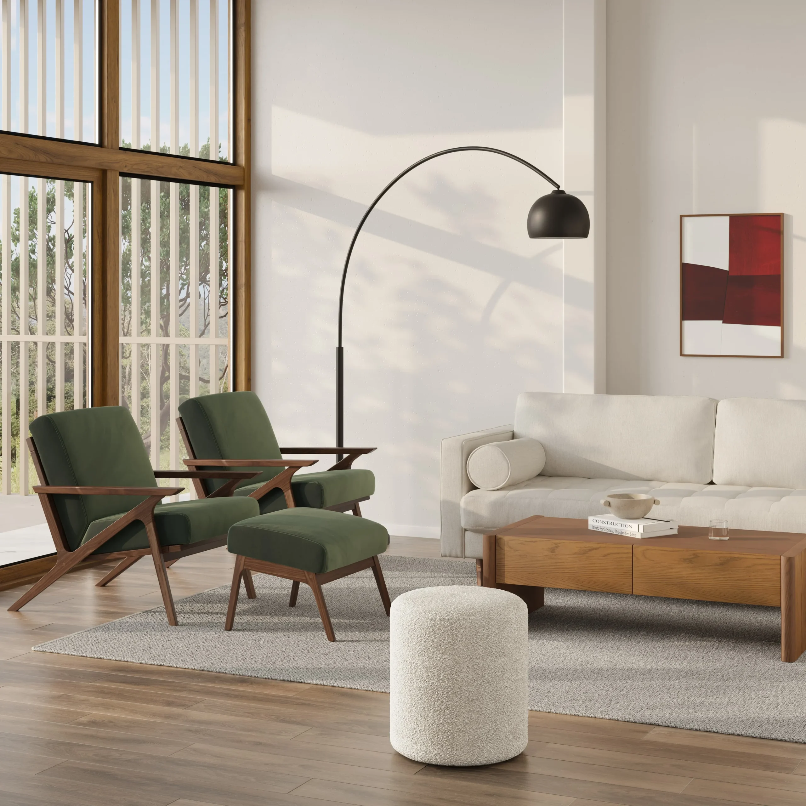 Otio 22_ Velvet Ottoman - Walnut and Hale Fir Green - Image 3