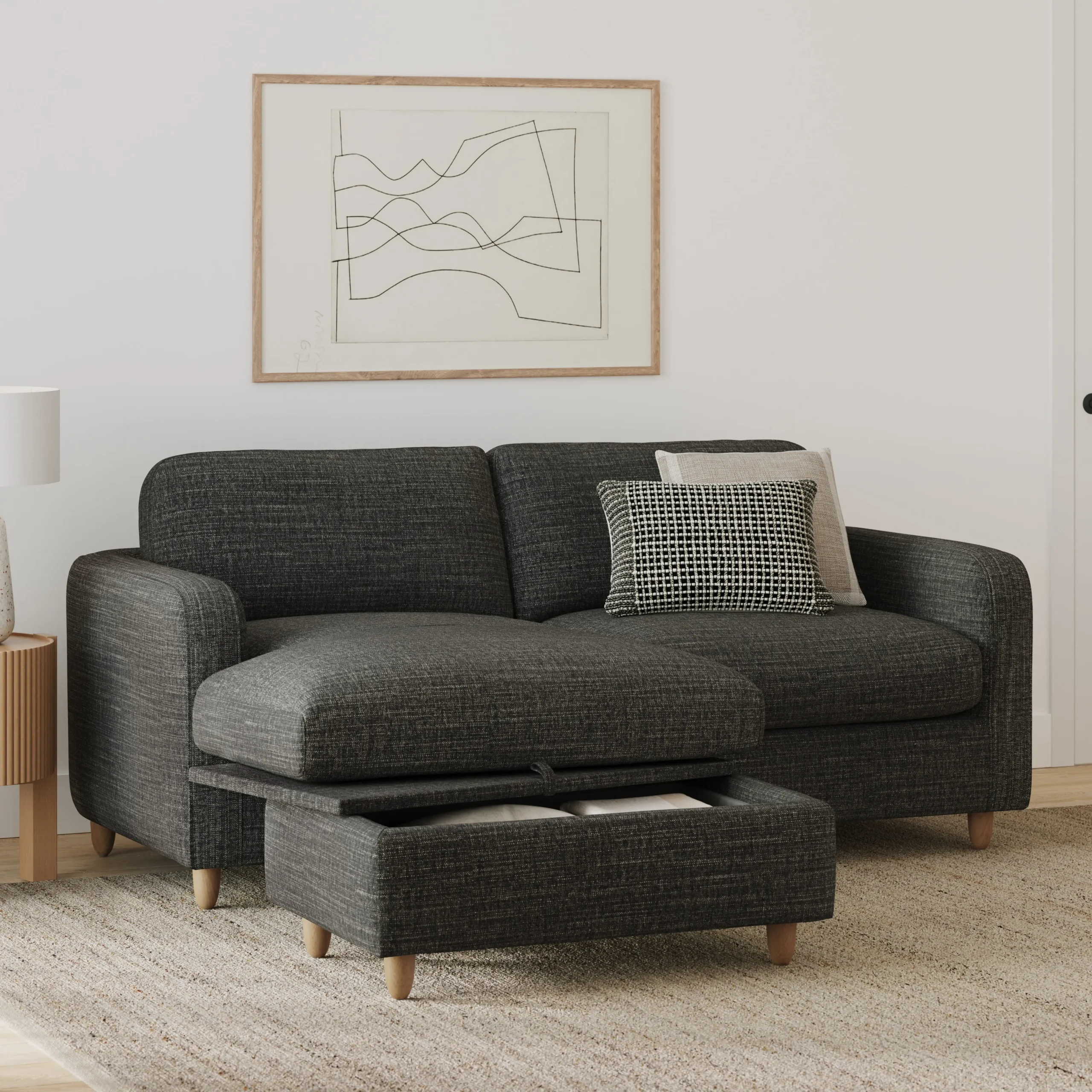Vati 80_ Left Storage Sectional - Natural Oak and Napa Charcoal - Image 2