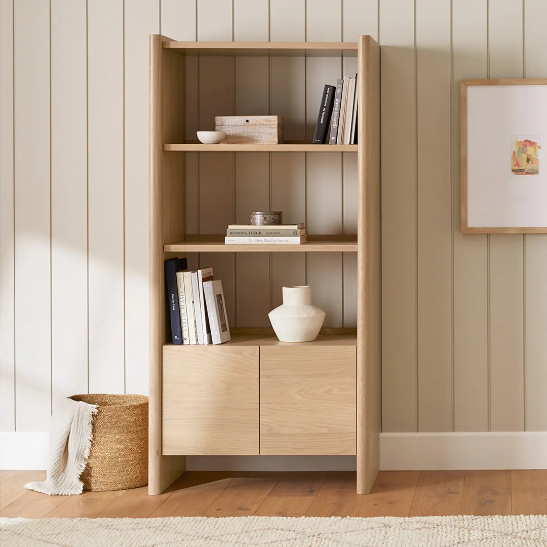 Torme 34_ Bookcase with Storage, Tall - White Oak - Image 2