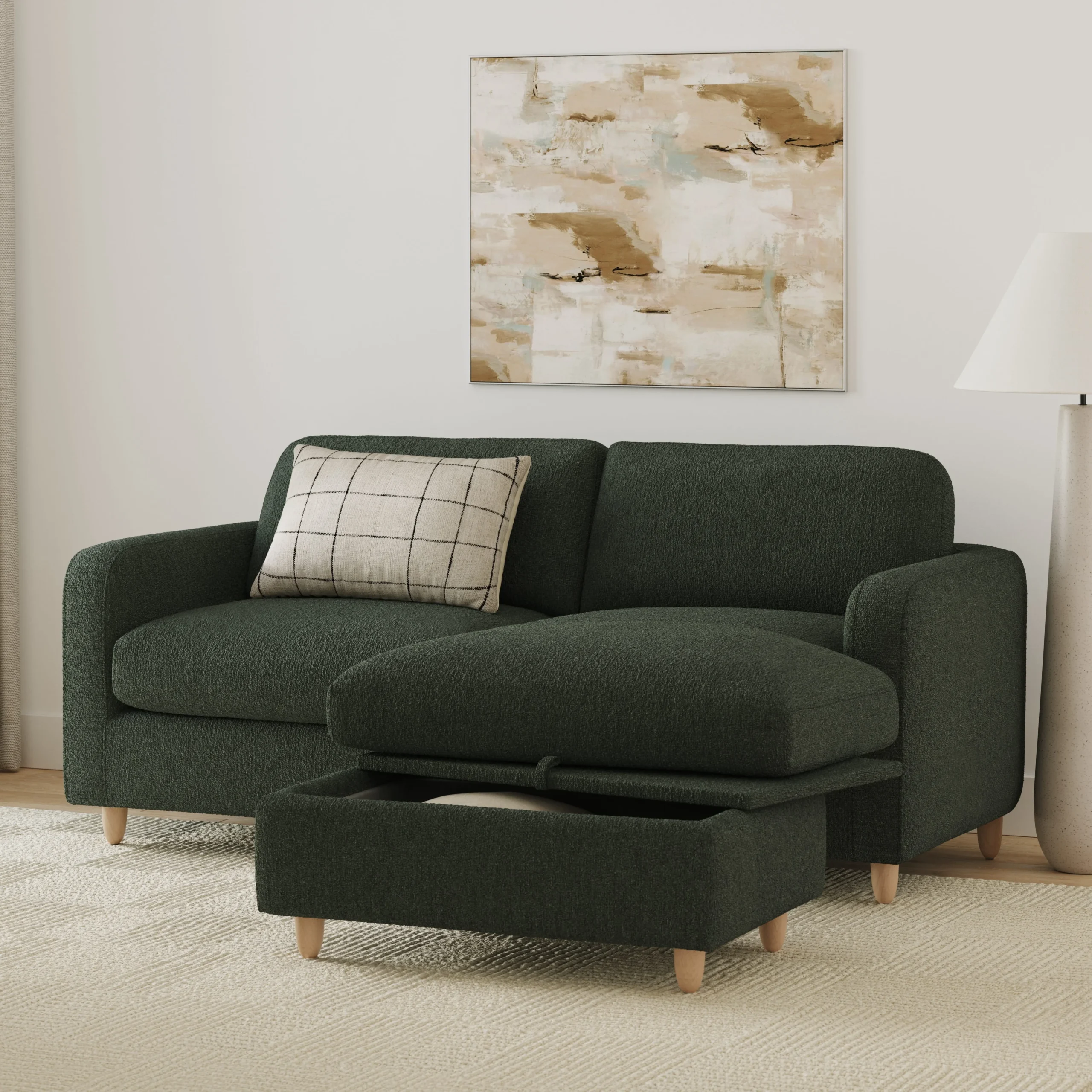 Vati 80_ Right Storage Sectional - Natural Oak and Green Wool Bouclé - Image 8