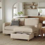Vati 80_ Right Storage Sectional - Natural Oak and Ivory Wool Bouclé