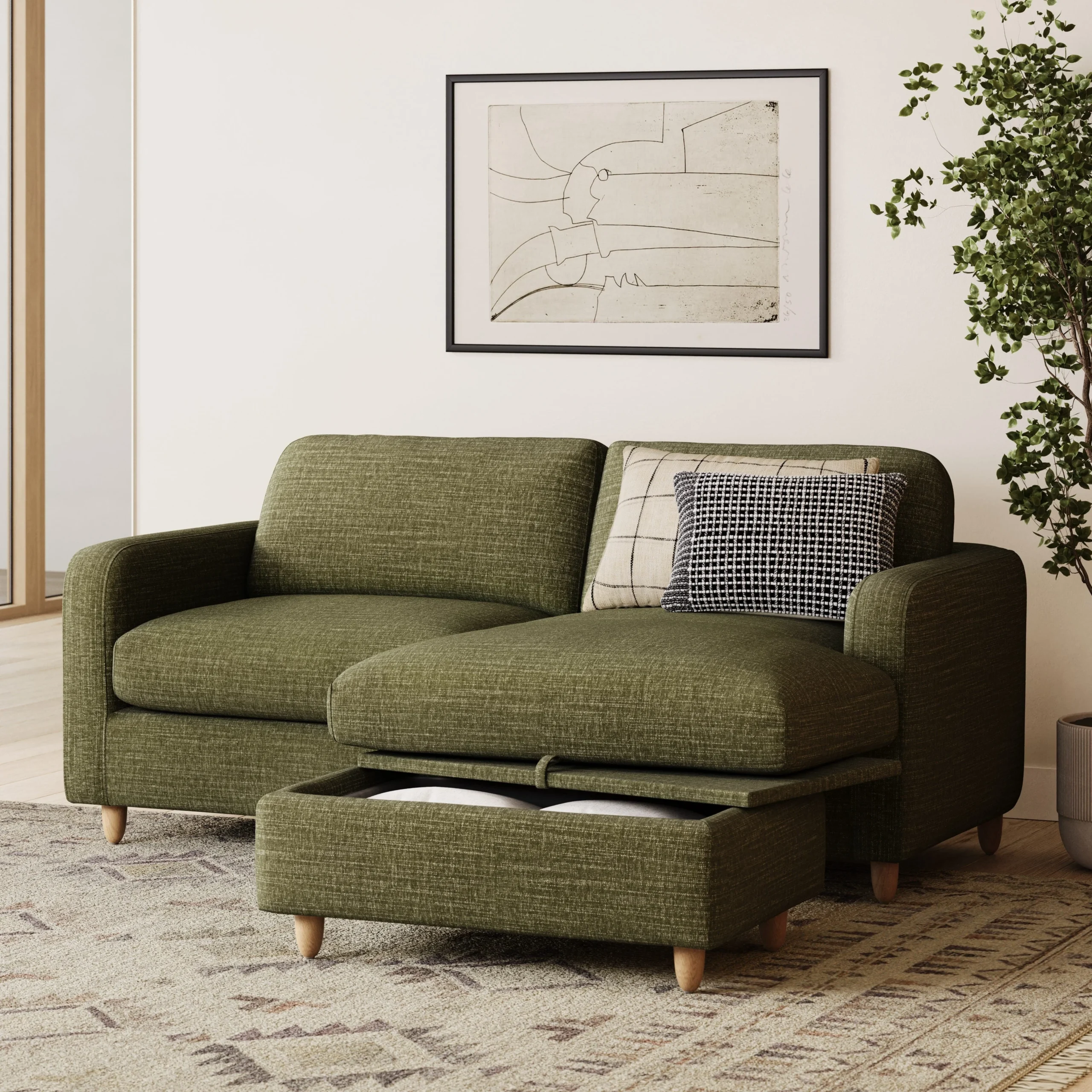Vati 80_ Right Storage Sectional -  Natural Oak and Napa Moss - Image 9