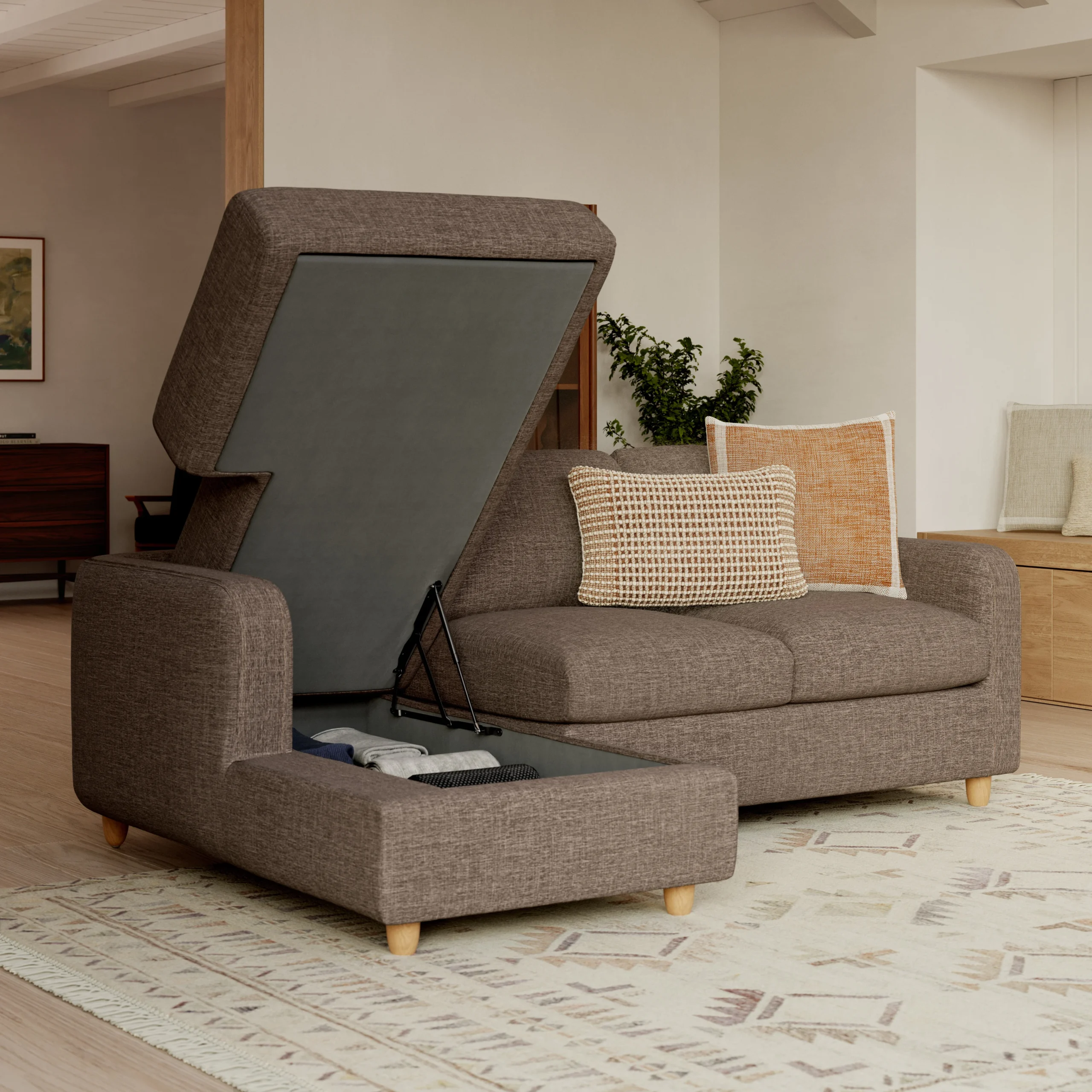 Vati 90.5_ Left Storage Sectional - Natural Oak and Buckler Brown - Image 10