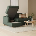 Vati 90.5_ Left Storage Sectional - Natural Oak and Green Wool Bouclé