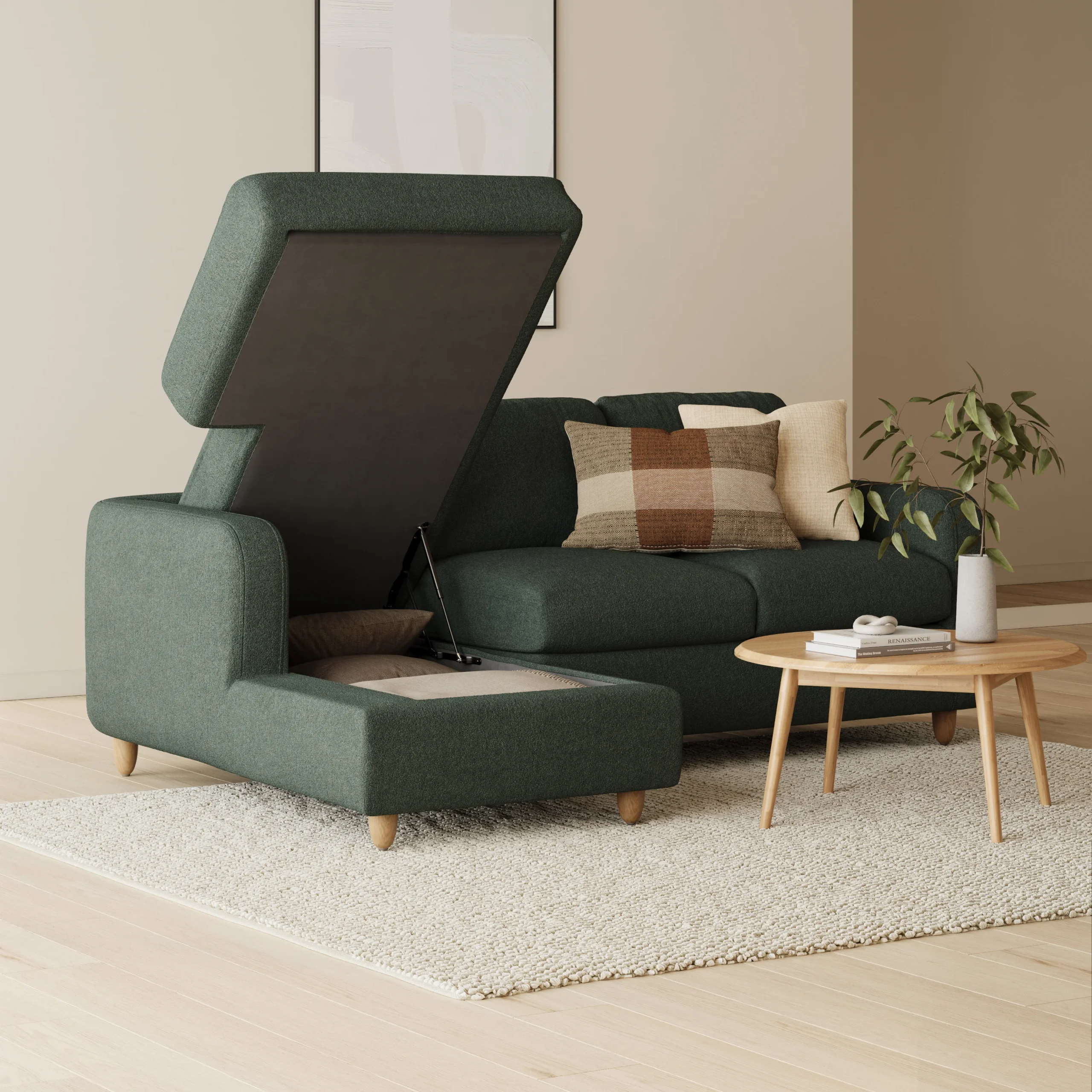 Vati 90.5_ Left Storage Sectional - Natural Oak and Green Wool Bouclé - Image 10