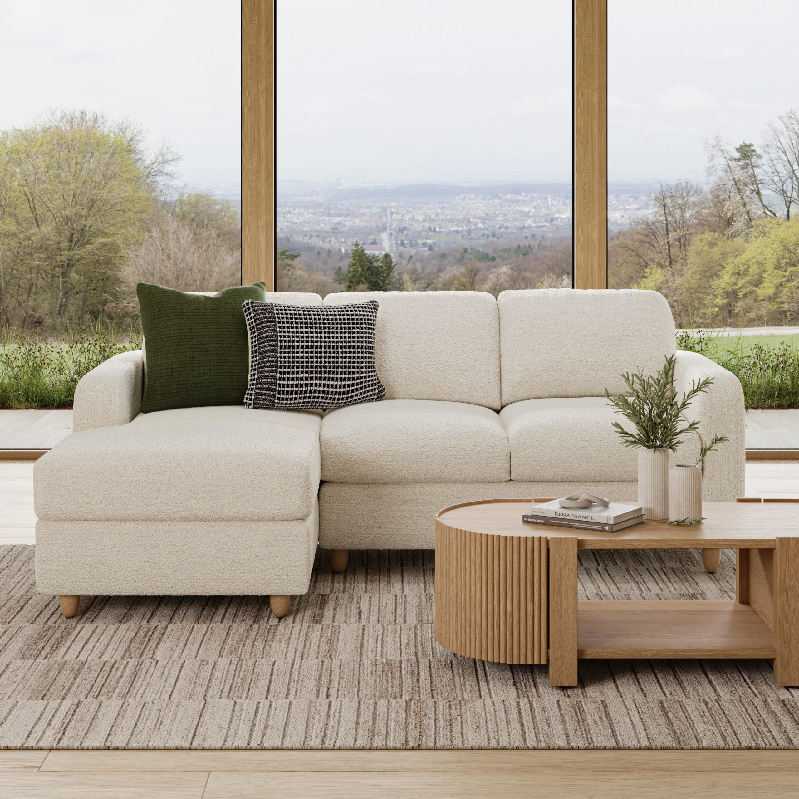 Vati 90.5_ Left Storage Sectional - Natural Oak and Ivory Wool Bouclé - Image 10