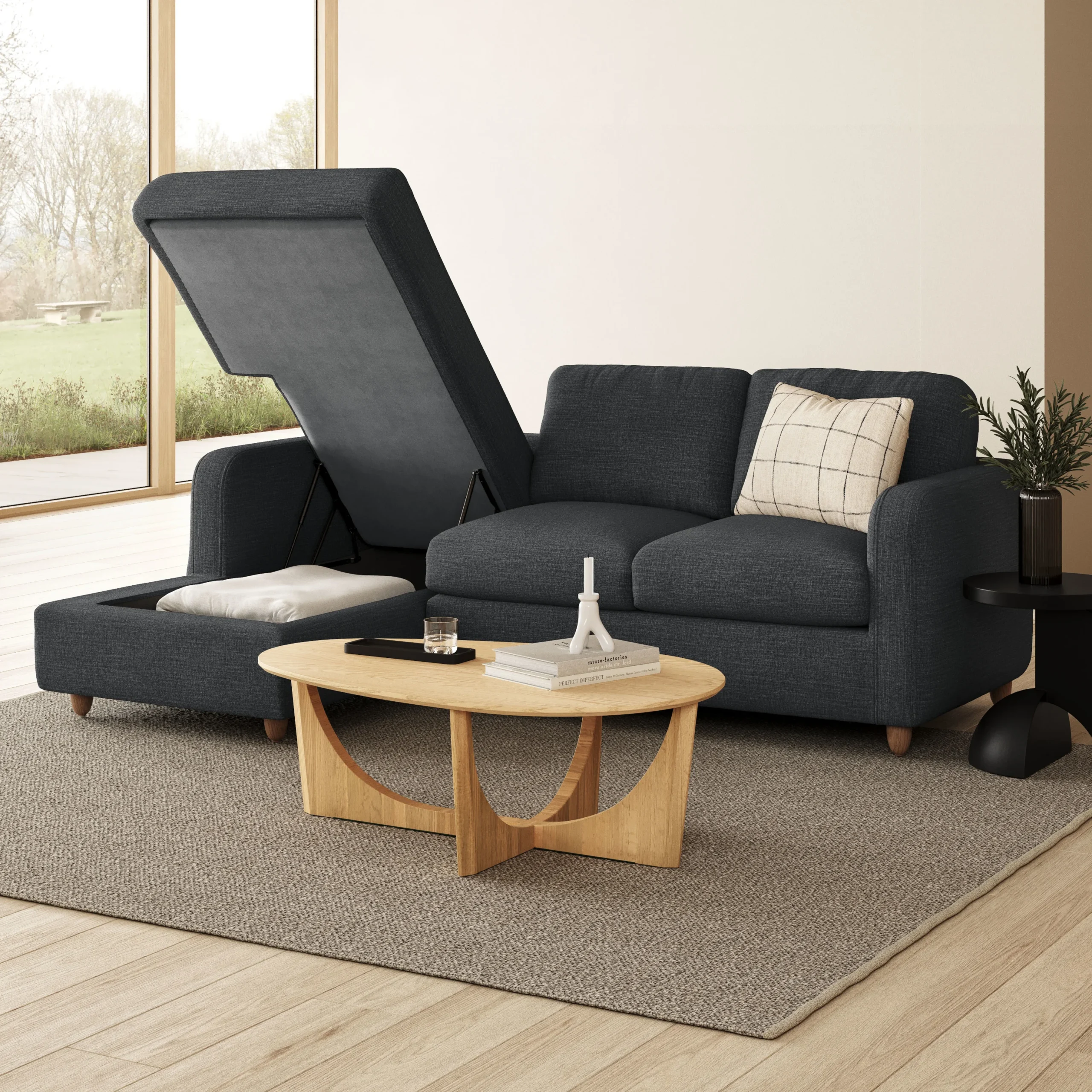 Vati 90.5_ Left Storage Sectional - Natural Oak and Napa Charcoal - Image 2