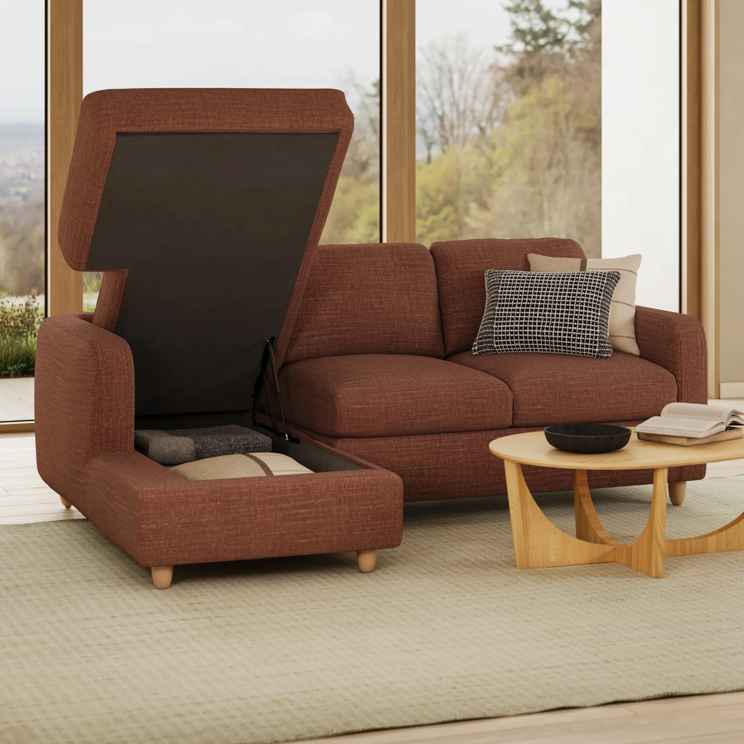 Vati 90.5_ Left Storage Sectional - Natural Oak and Napa Rust - Image 14