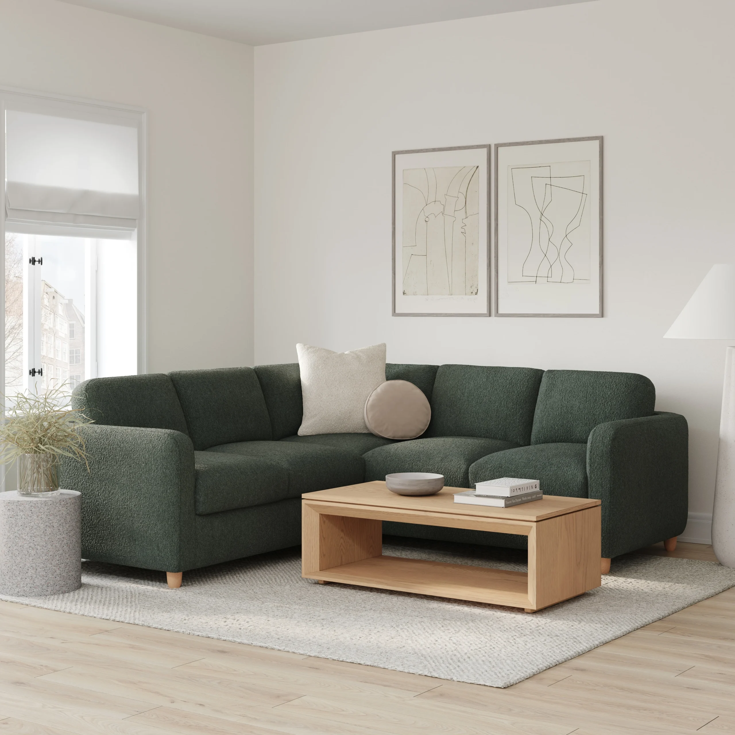 Vati 92_ Corner Sectional - Natural Oak and Green Wool Bouclé - Image 8