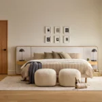 Bjorn King Upholstered Bed with Nightstands Set - White Oak and Ratine Ivory