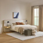 Bjorn Queen Upholstered Bed with Nightstands Set - White Oak and Ratine Ivory
