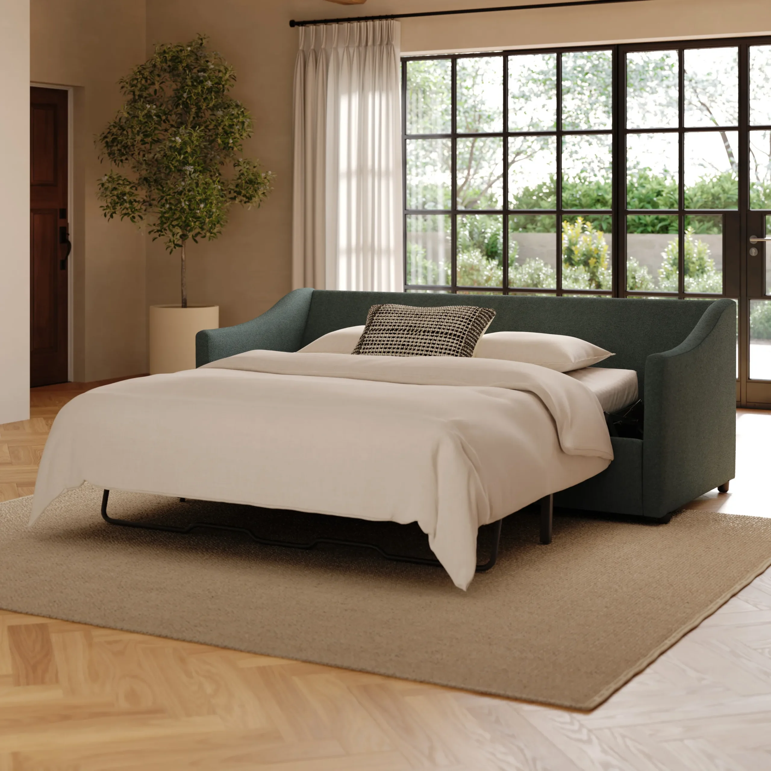 Landry 84.5_ Sofa Bed - Green Wool Bouclé