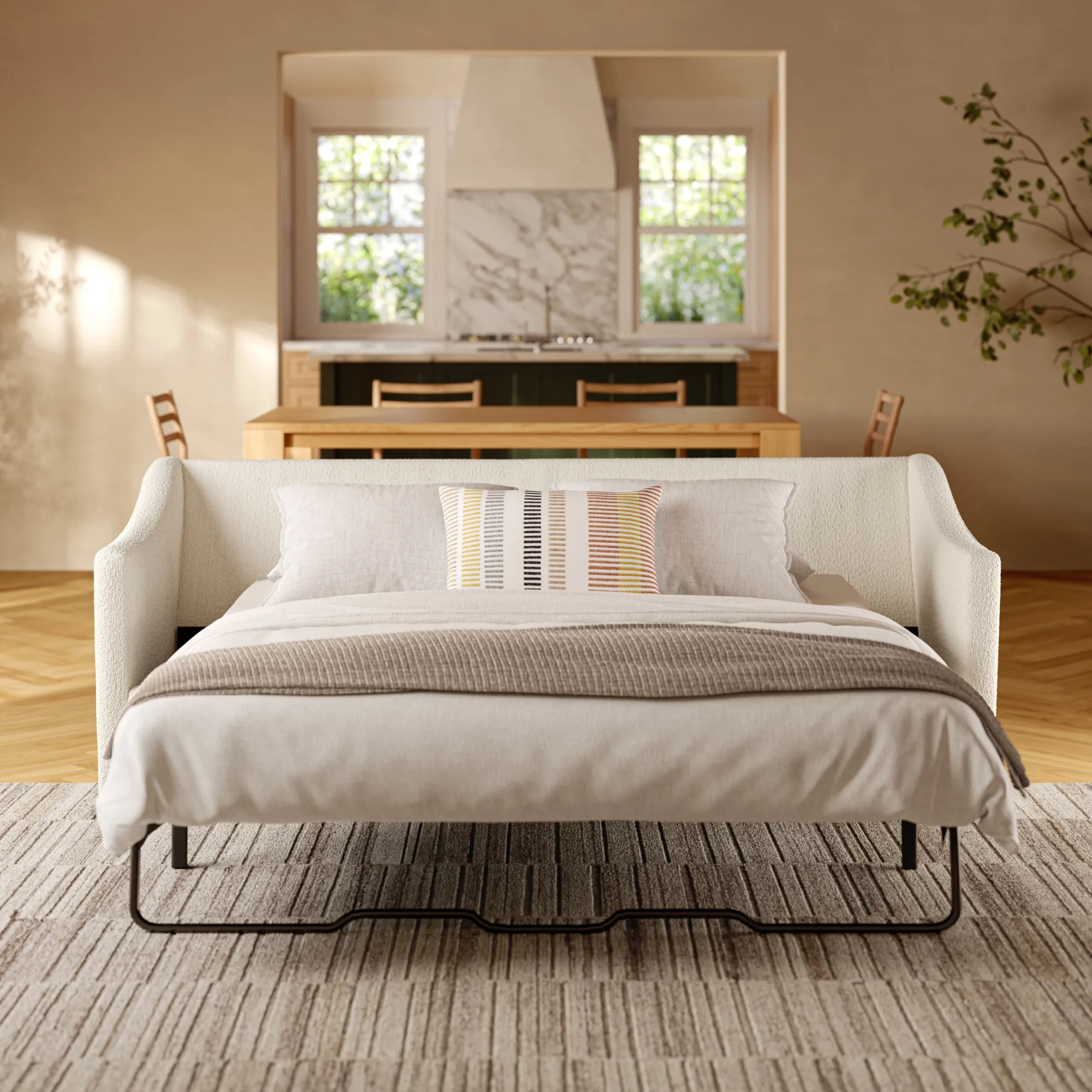 Landry 84.5_ Sofa Bed - Ivory Wool Bouclé - Image 2