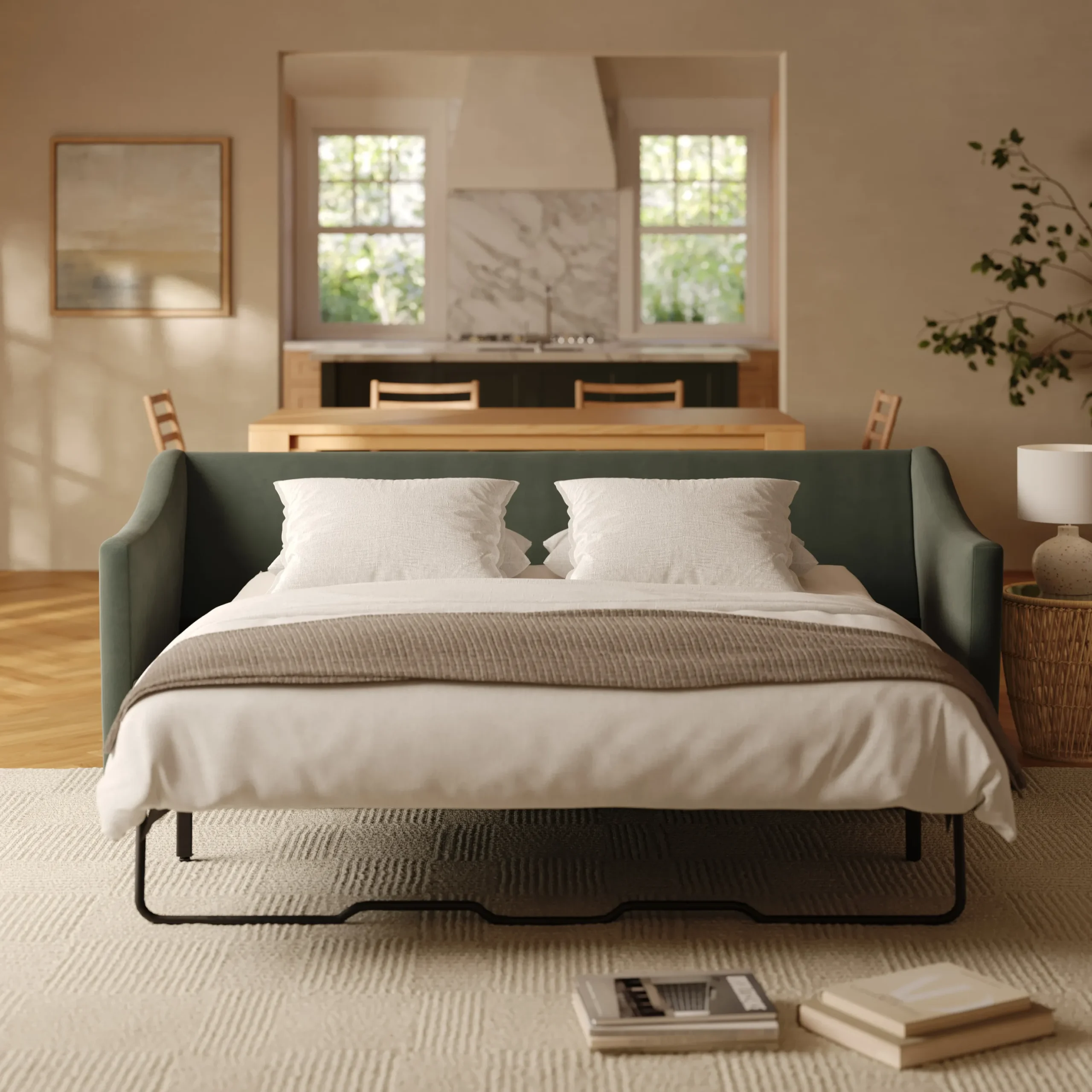 Landry 84.5_ Velvet Sofa Bed - Hale Fir Green - Image 2