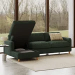 Vati 114_ Left Storage Sleeper Sectional - Natural Oak and Green Wool Bouclé