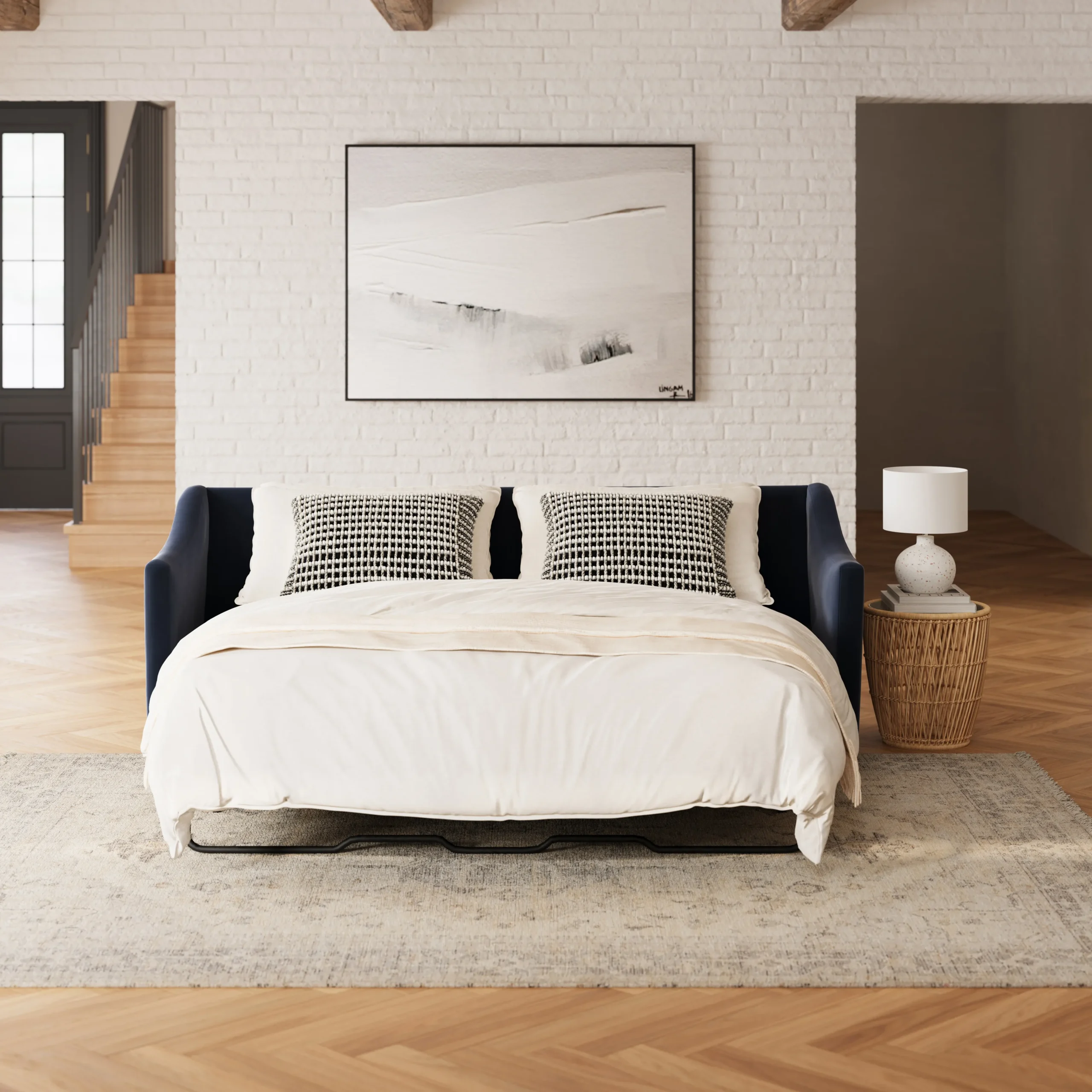 Landry 84.5_ Velvet Sofa Bed - Hale Ink - Image 2
