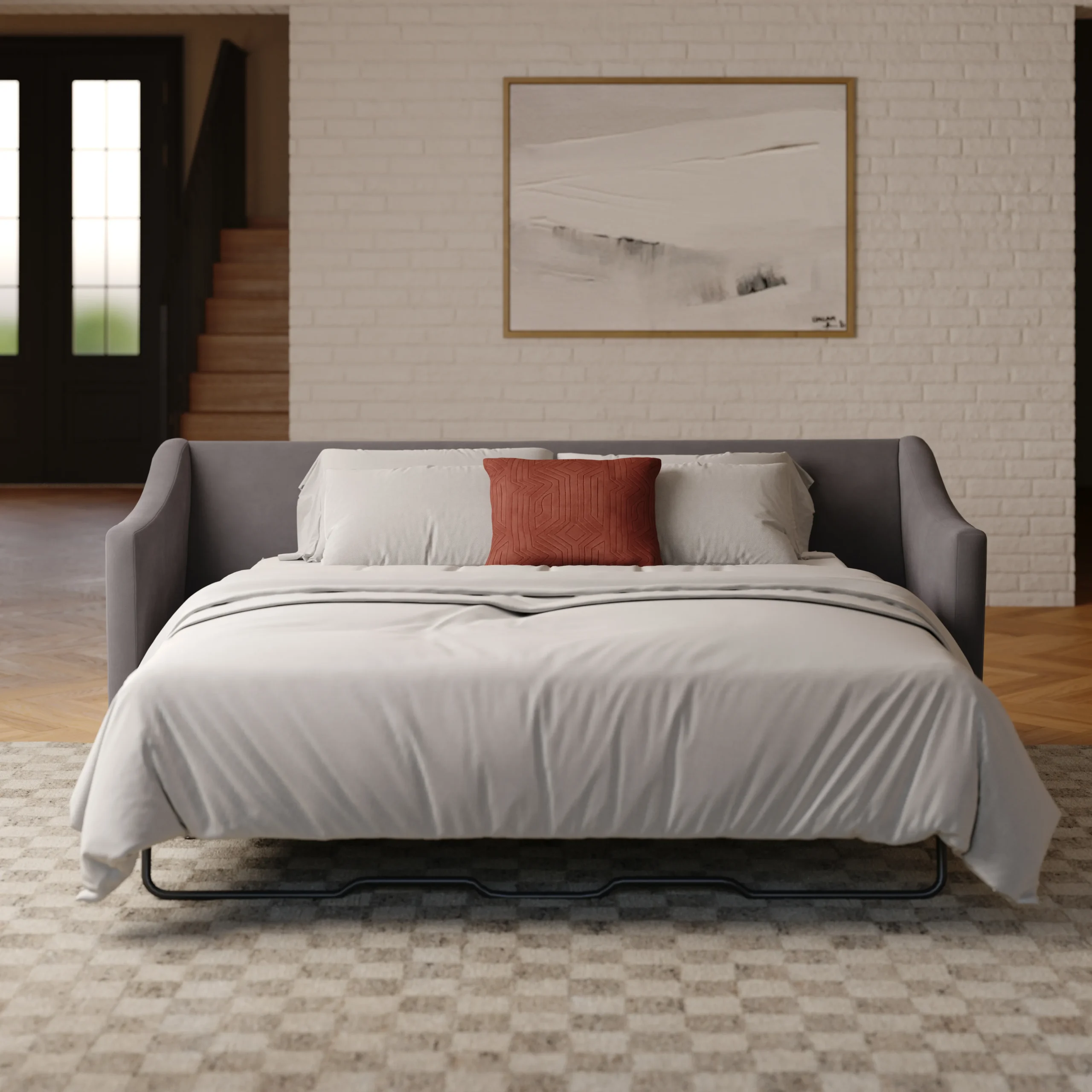 Landry 84.5_ Velvet Sofa Bed - Hale Warm Gray - Image 2
