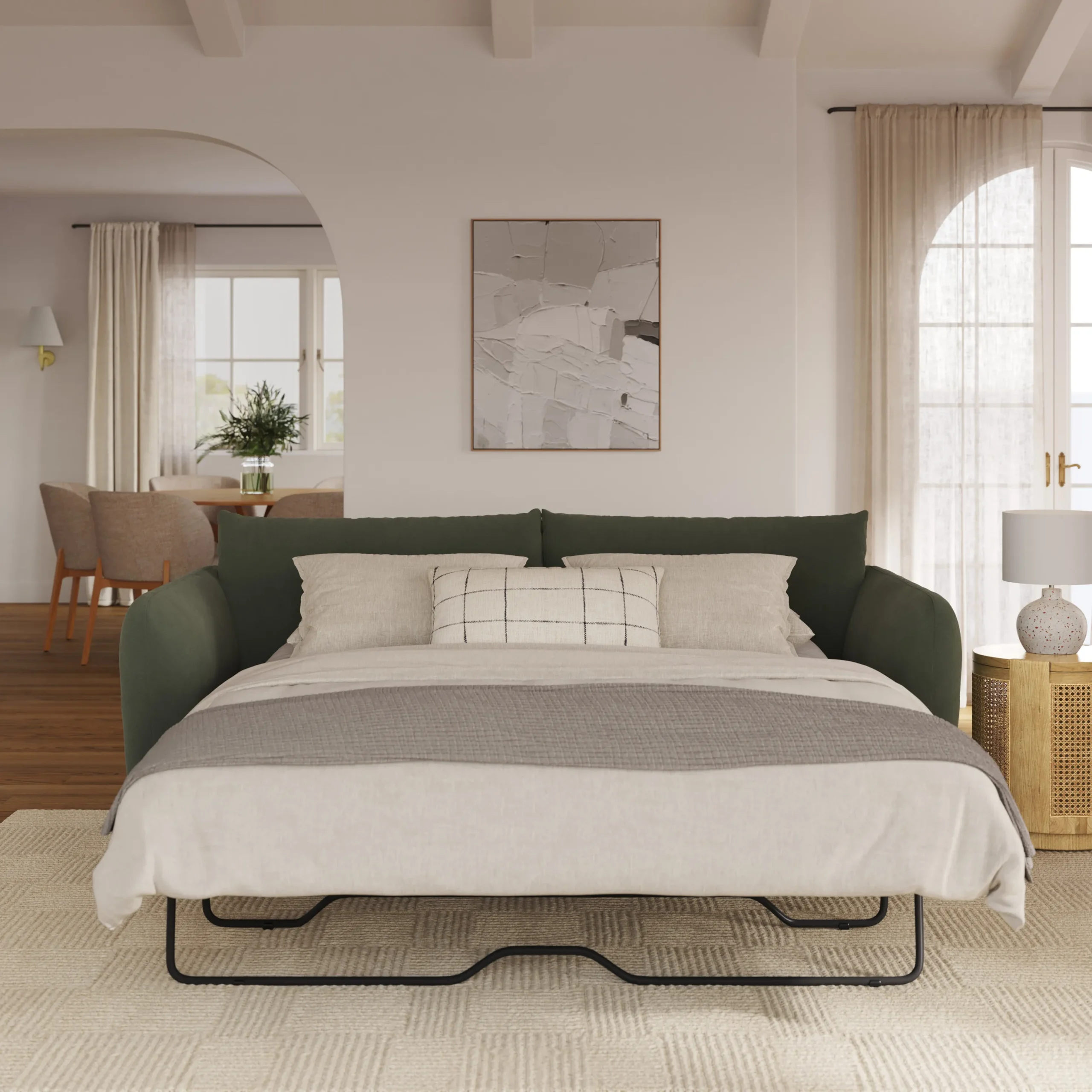 Leigh 86_ Velvet Sofa Bed - Hale Fir Green - Image 2