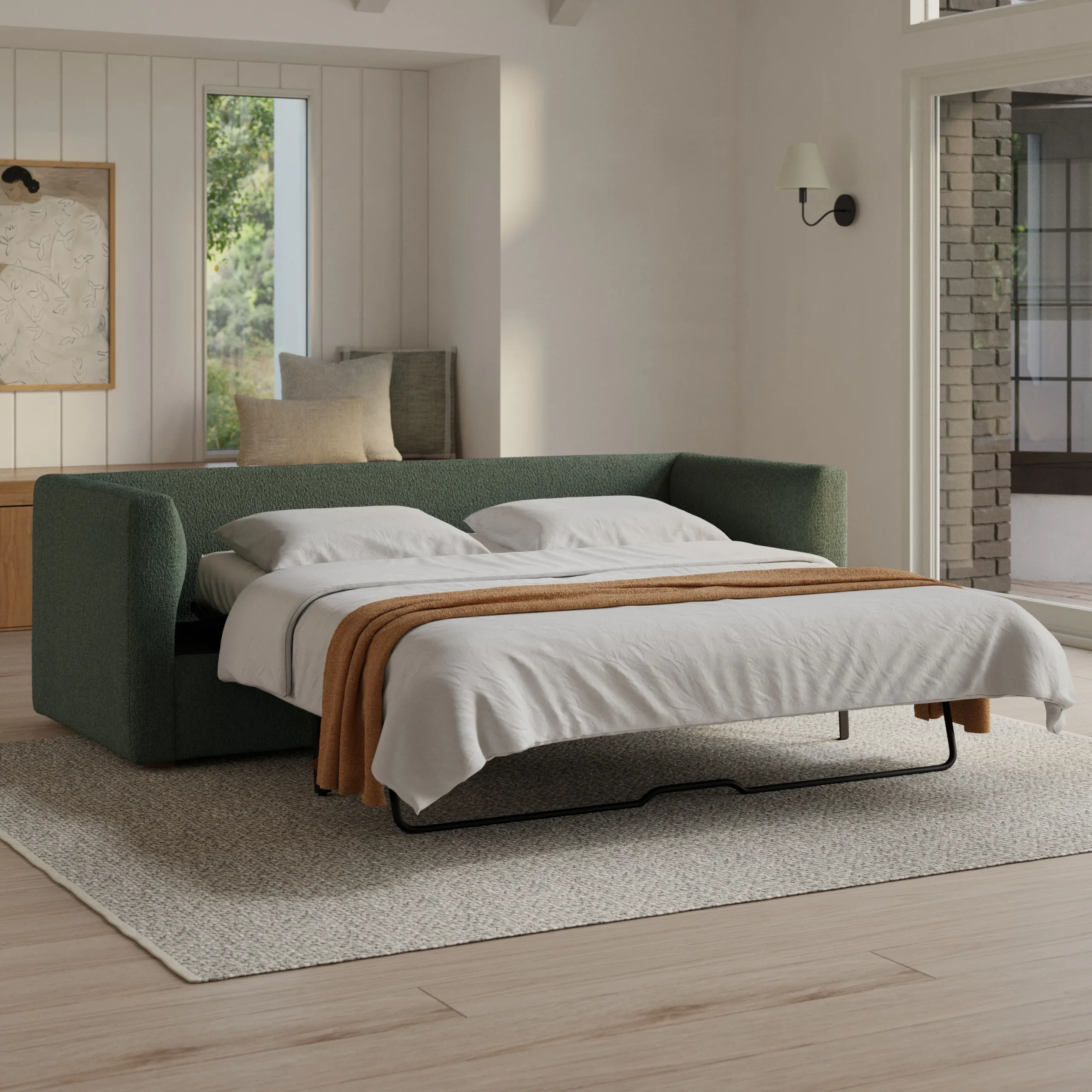 Marina 90_ Sofa Bed - Green Wool Bouclé - Image 2